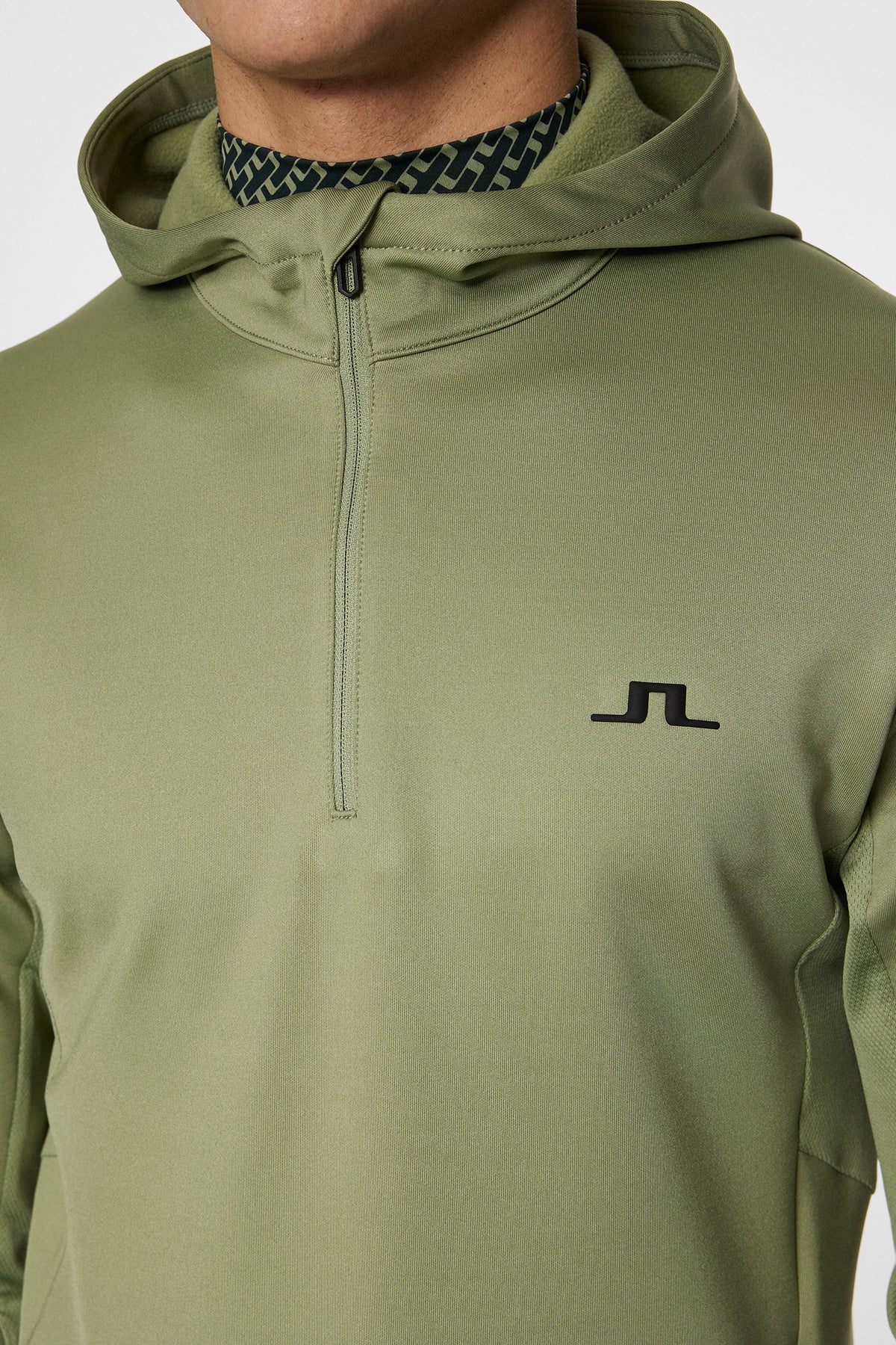 Aerial Quarter Zip Hood in Oil Green by J.Lindeberg