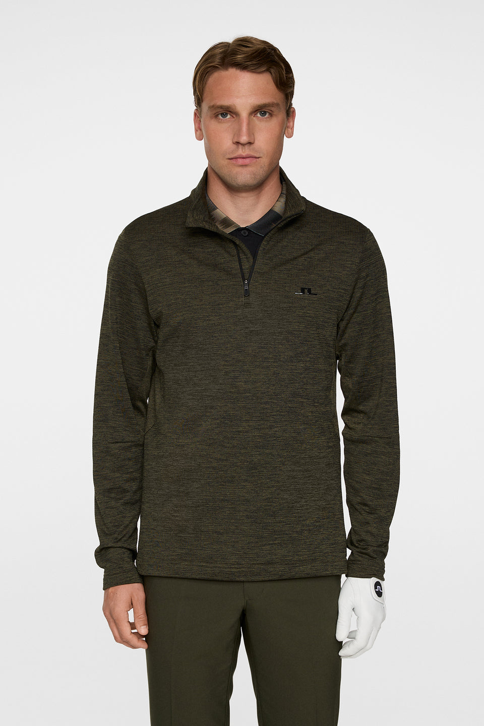 Destry Quarter Zip Mid Layer / Black and Forest Green Melange