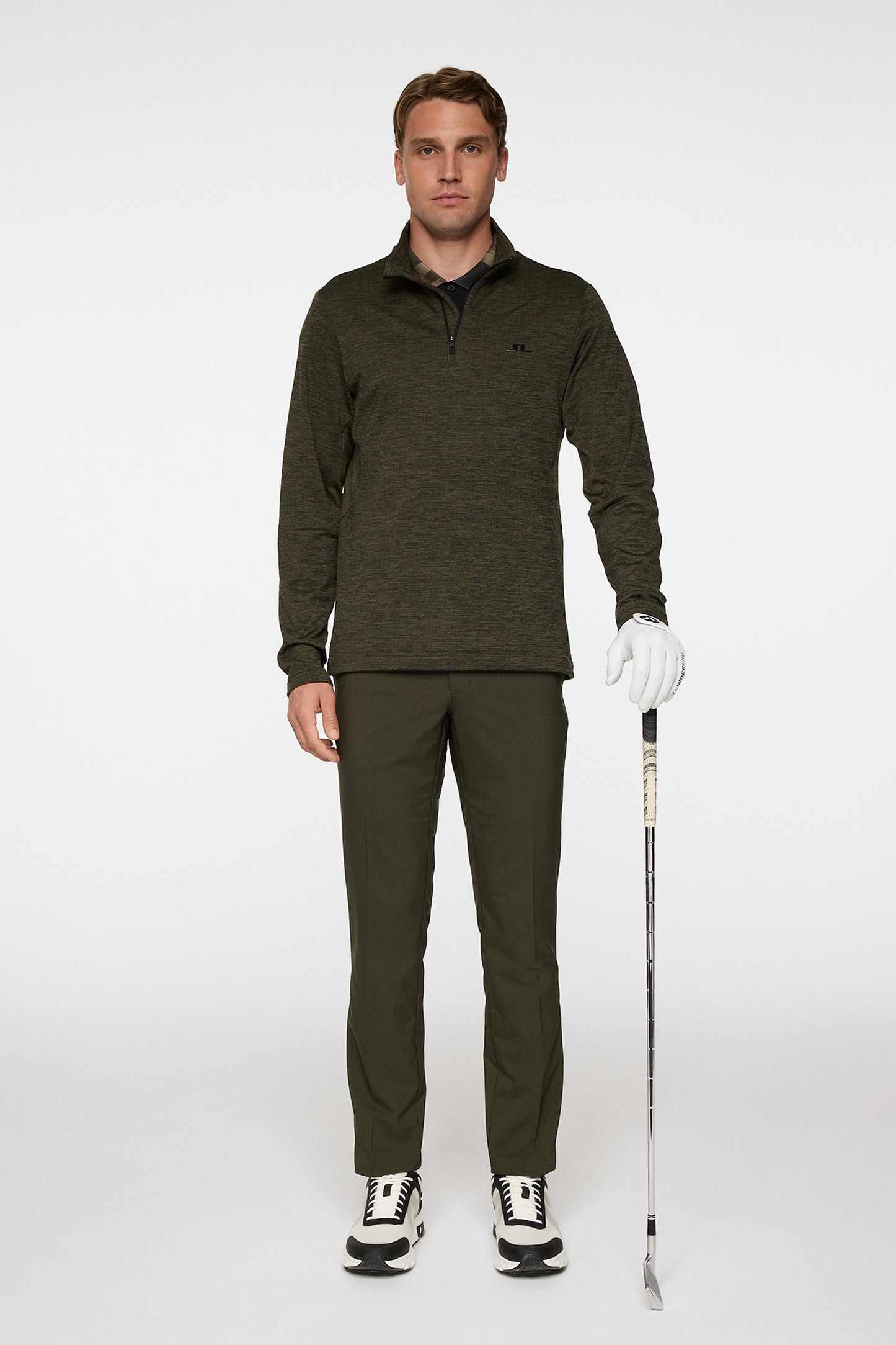 Destry Quarter Zip Mid Layer in Black and Forest Green Melange by J.Lindeberg