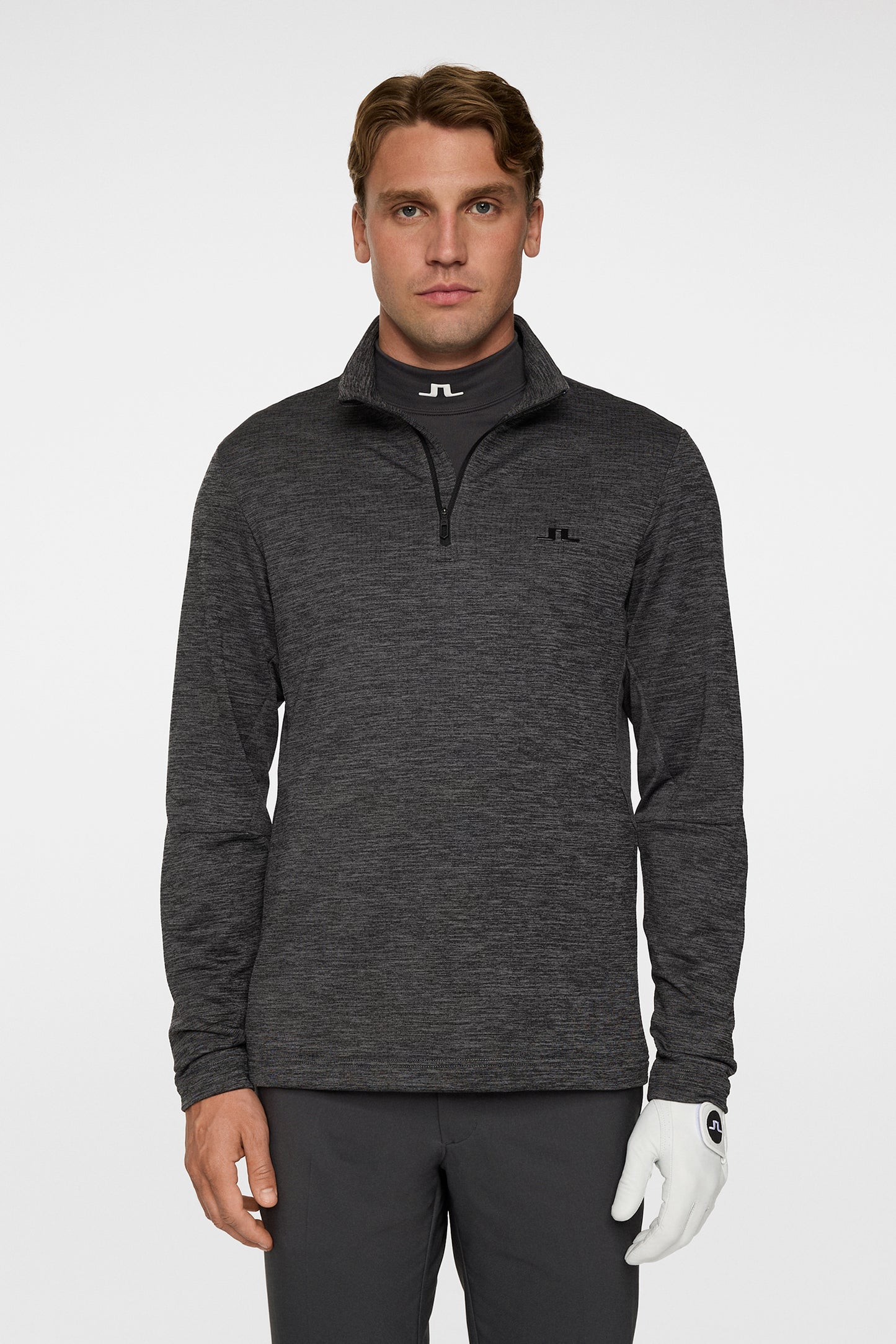 Destry Quarter Zip Mid Layer in Asphalt and Black Melange by J.Lindeberg