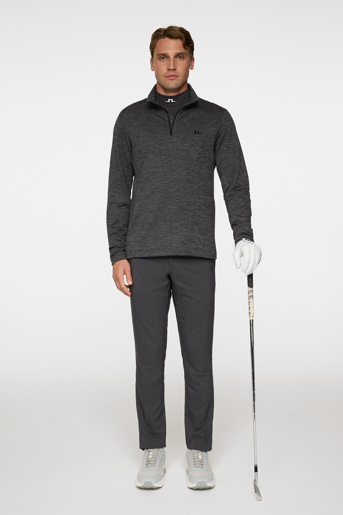 Destry Quarter Zip Mid Layer in Asphalt and Black Melange by J.Lindeberg