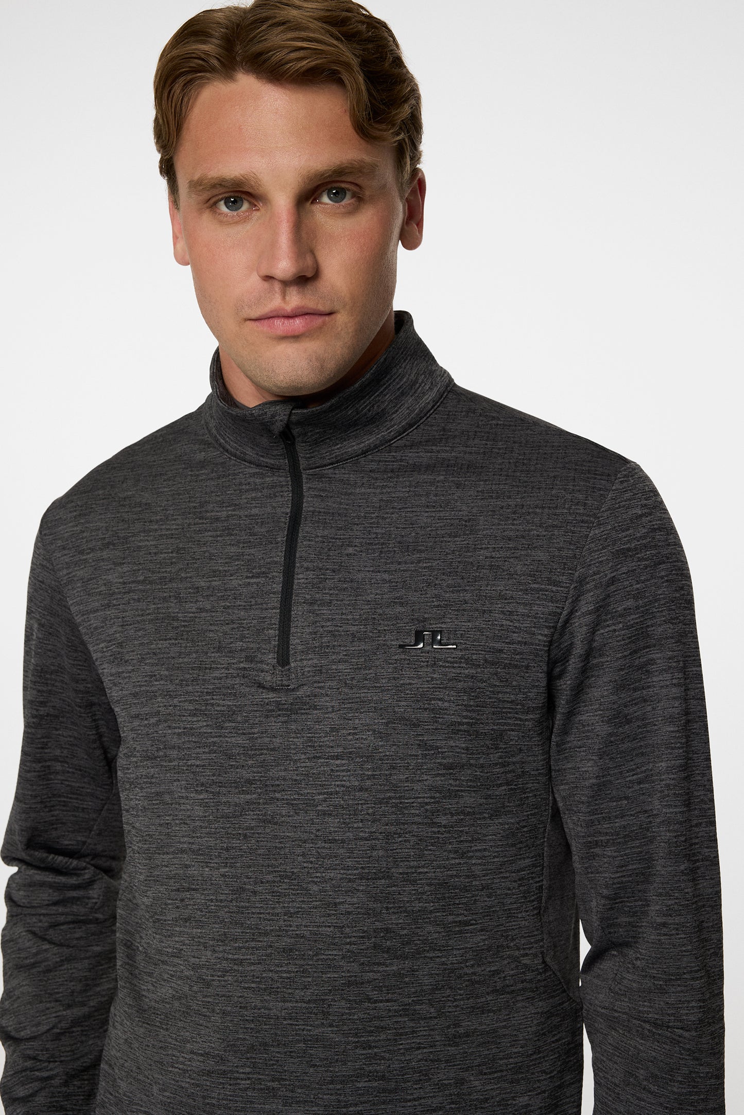 Destry Quarter Zip Mid Layer in Asphalt and Black Melange by J.Lindeberg