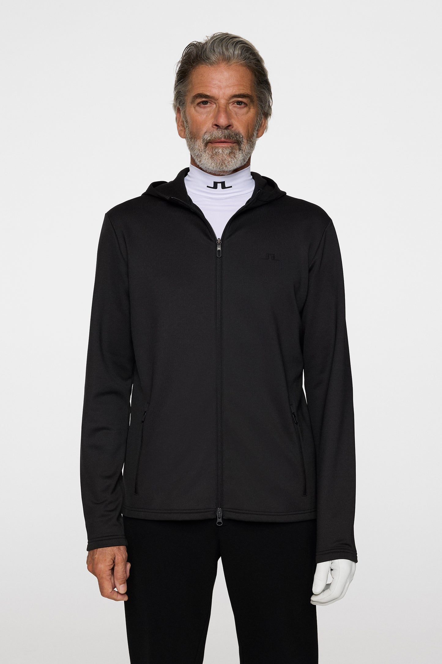 Aerial Full Zip Hood in Black by J.Lindeberg