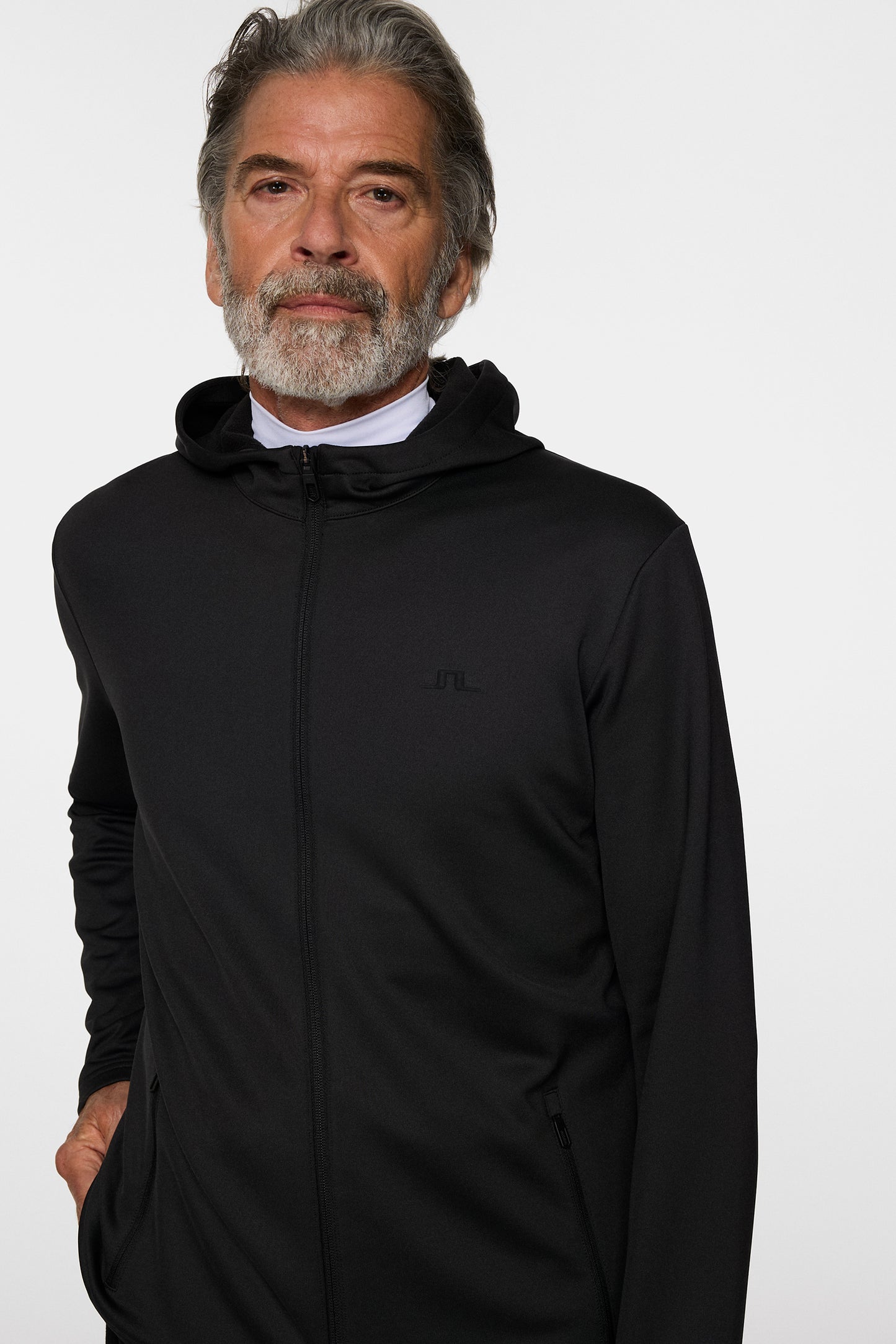 Aerial Full Zip Hood in Black by J.Lindeberg