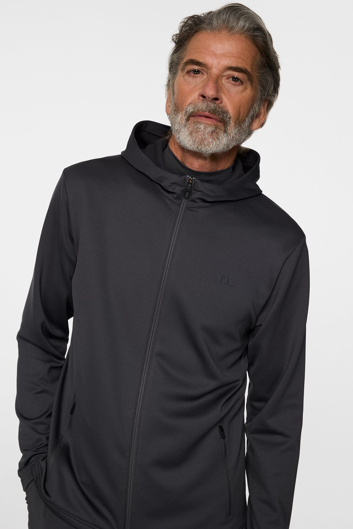 Aerial Full Zip Hood in Asphalt by J.Lindeberg