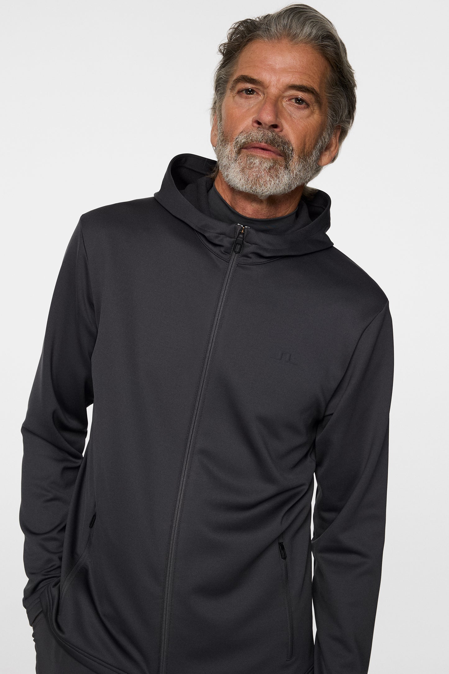 Aerial Full Zip Hood in Asphalt by J.Lindeberg