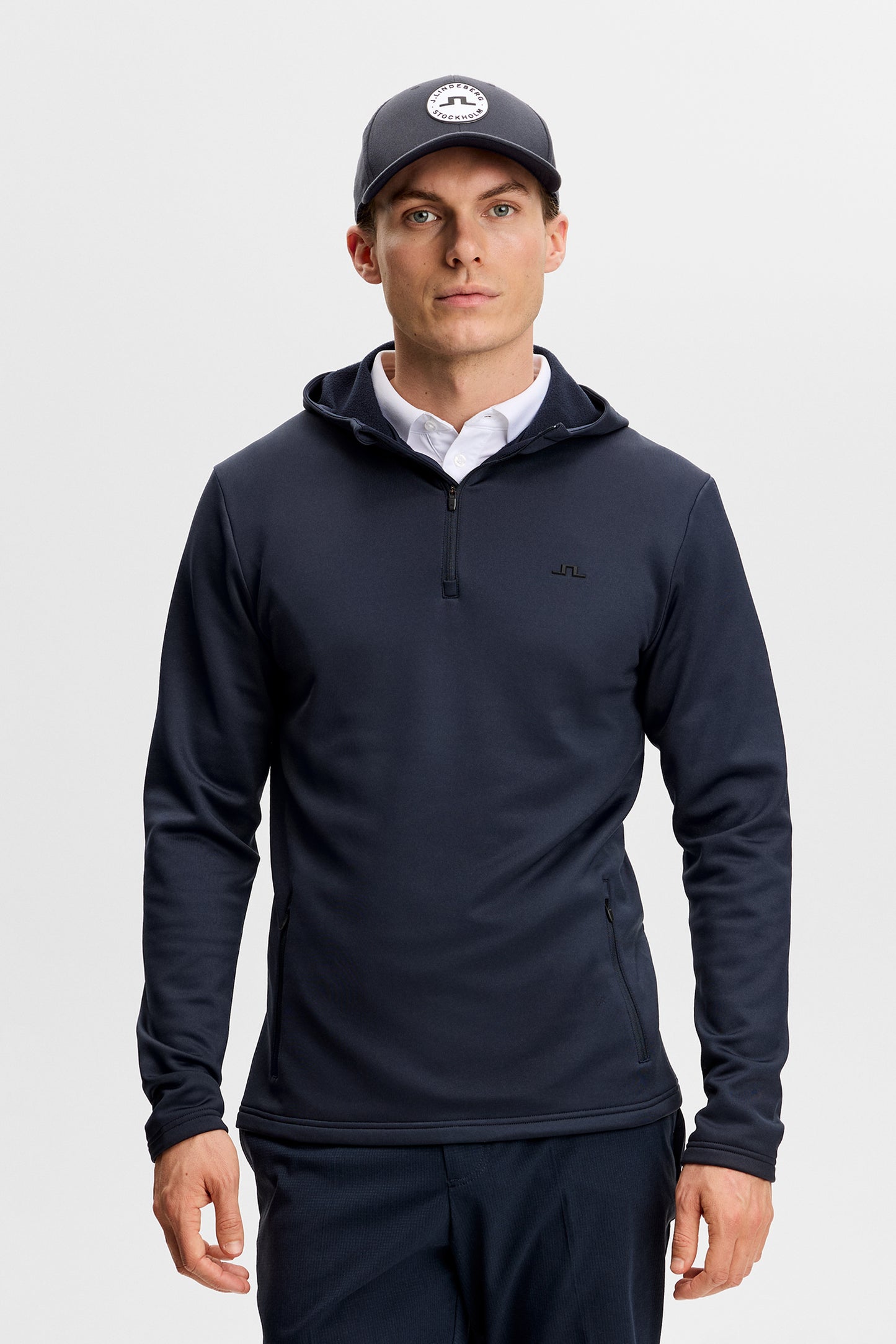 Aerial Quarter Zip Hood in JL Navy by J.Lindeberg