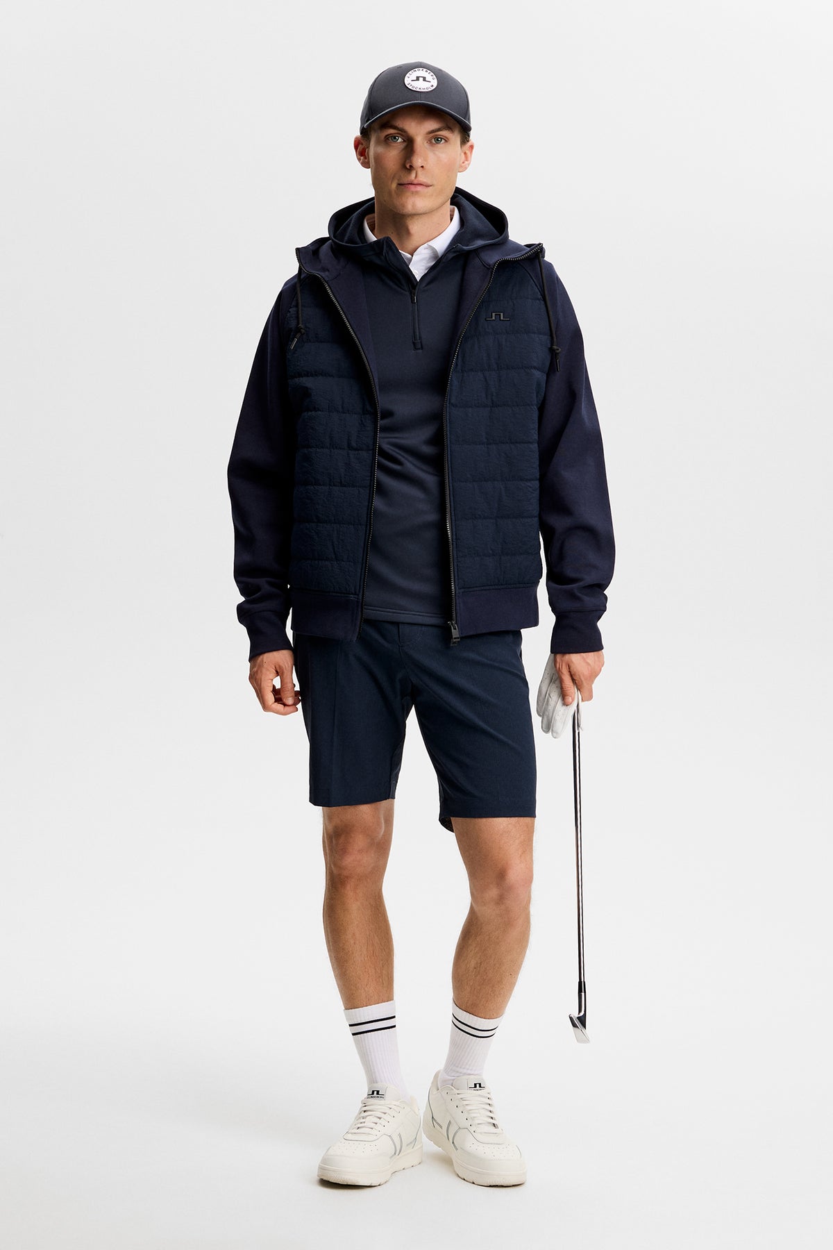 Aerial Quarter Zip Hood in JL Navy by J.Lindeberg