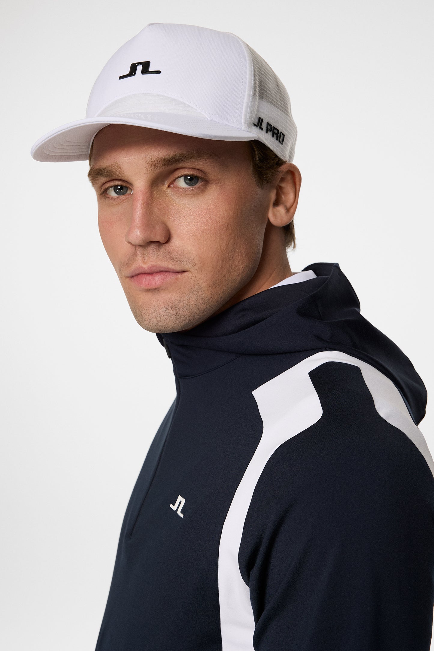 Lukas Quarter Zip Hood in JL Navy by J.Lindeberg