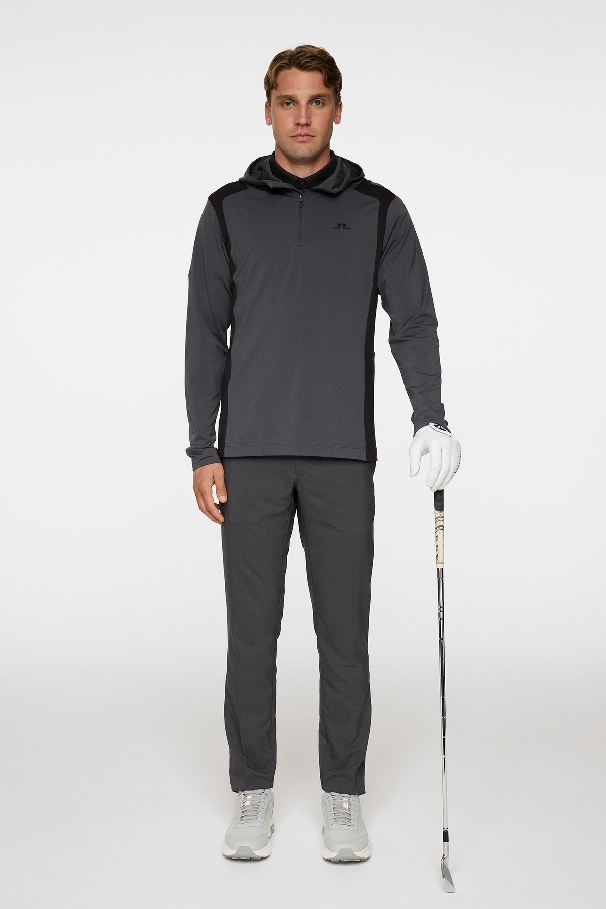 Lukas Quarter Zip Hood in Asphalt by J.Lindeberg