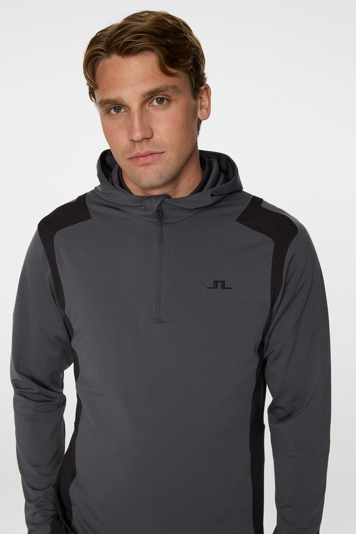 Lukas Quarter Zip Hood in Asphalt by J.Lindeberg