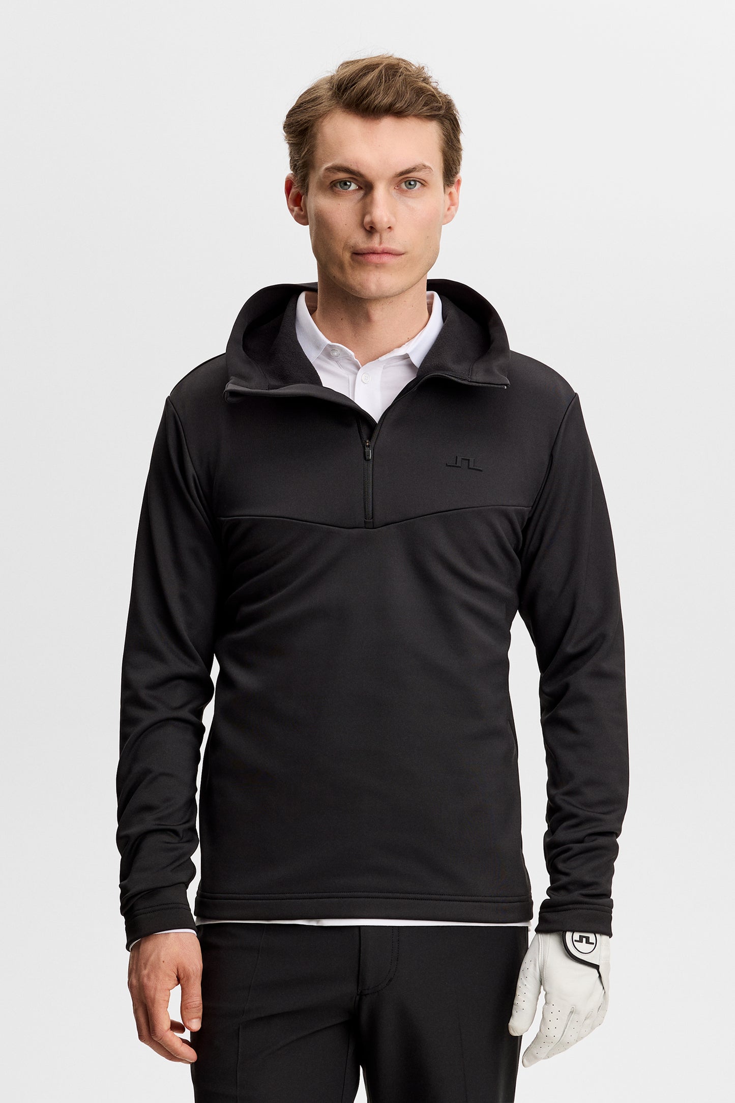Maclean Quarter Zip Hood in Black by J.Lindeberg