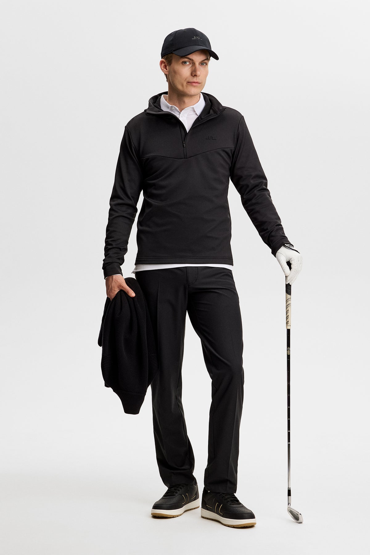 Maclean Quarter Zip Hood in Black by J.Lindeberg
