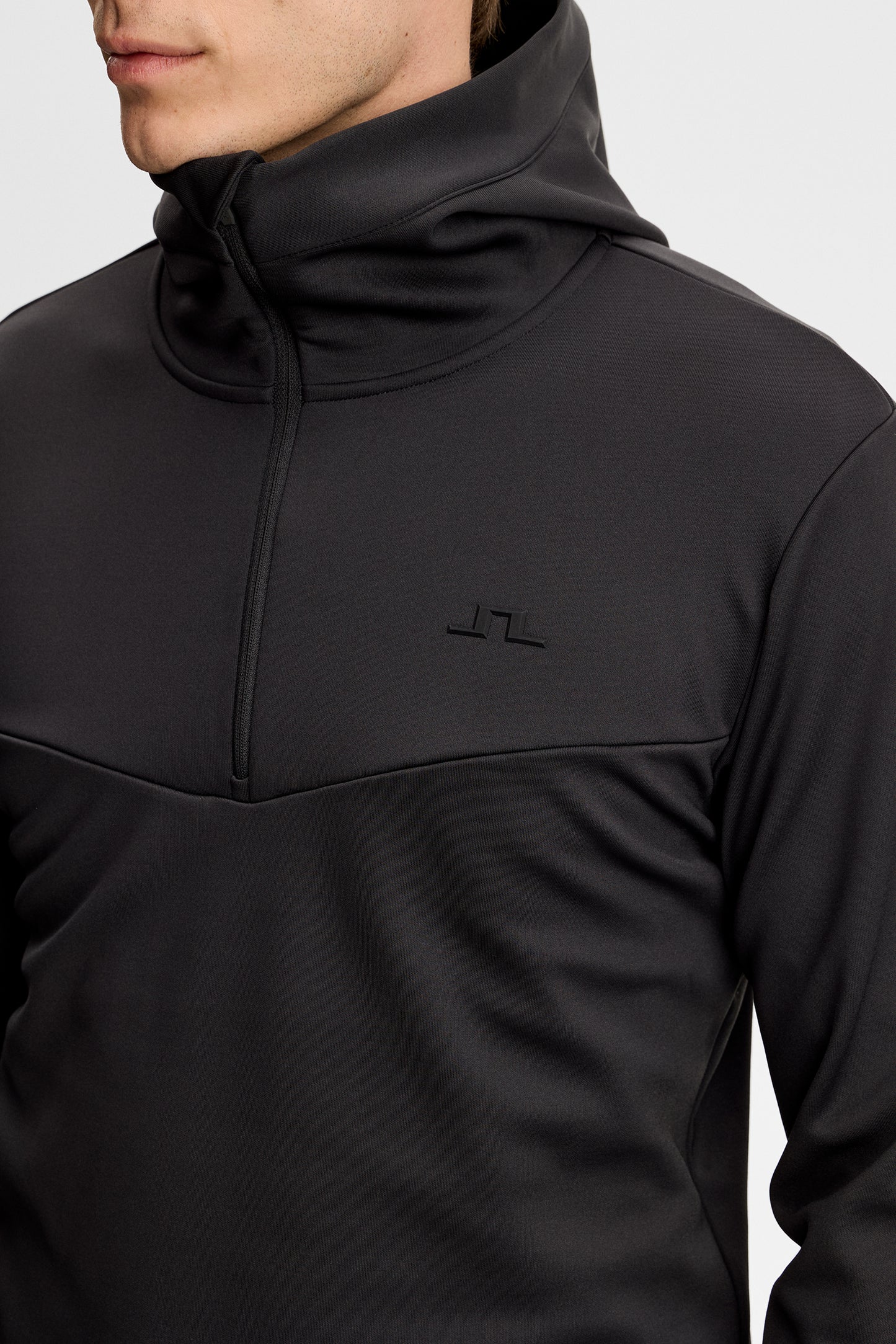Maclean Quarter Zip Hood in Black by J.Lindeberg
