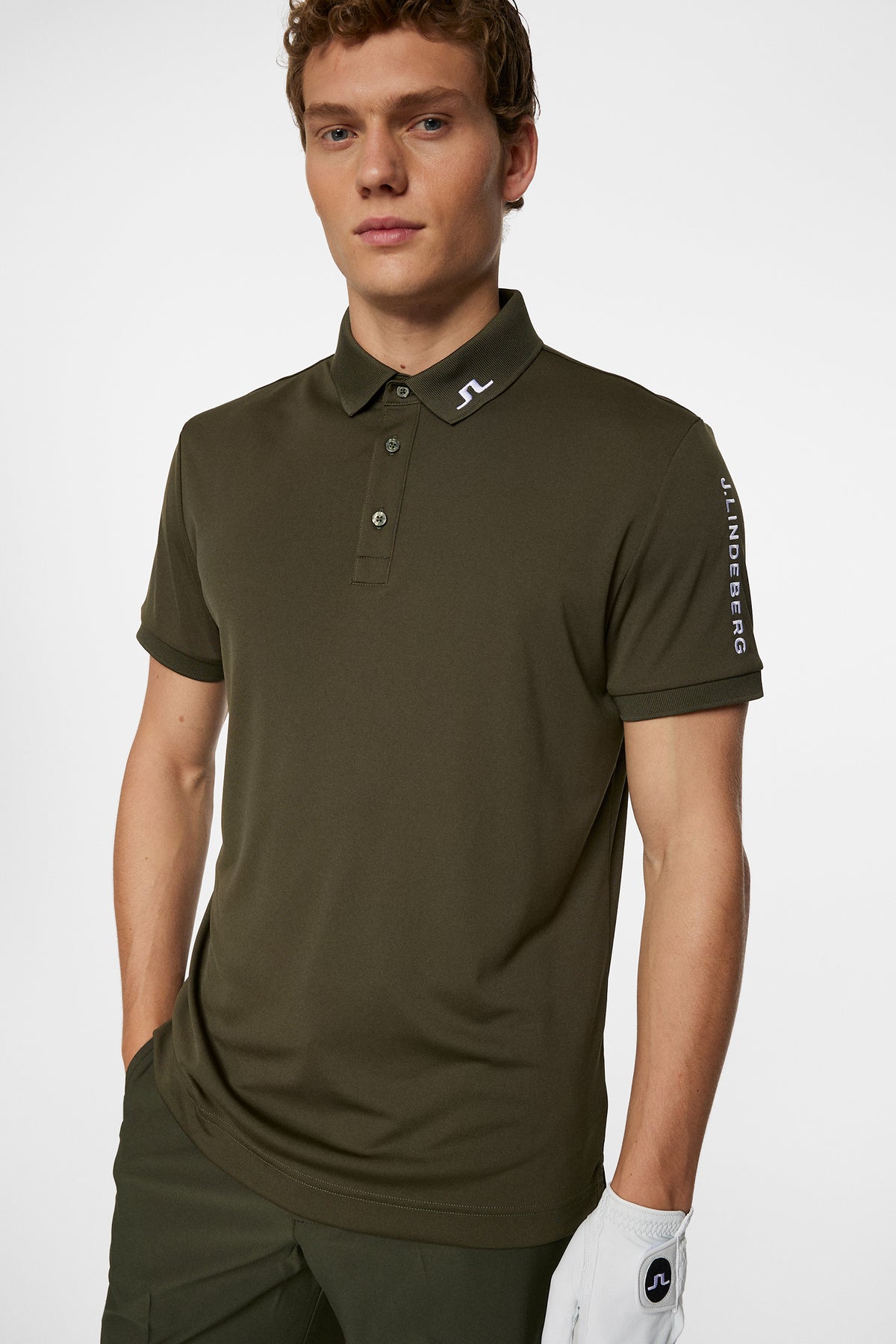 Tour Tech Slim Fit Polo in Forest Green by J.Lindeberg