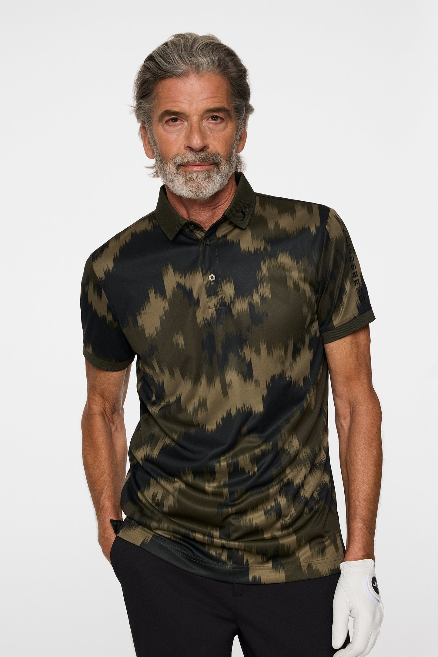 Tour Tech Print Polo in Warp Forest L by J.Lindeberg