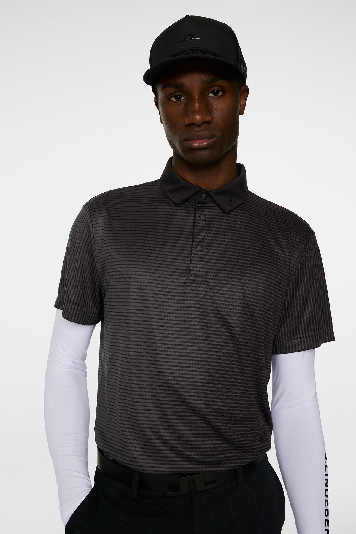 Marvin Stripe Polo in Asphalt by J.Lindeberg