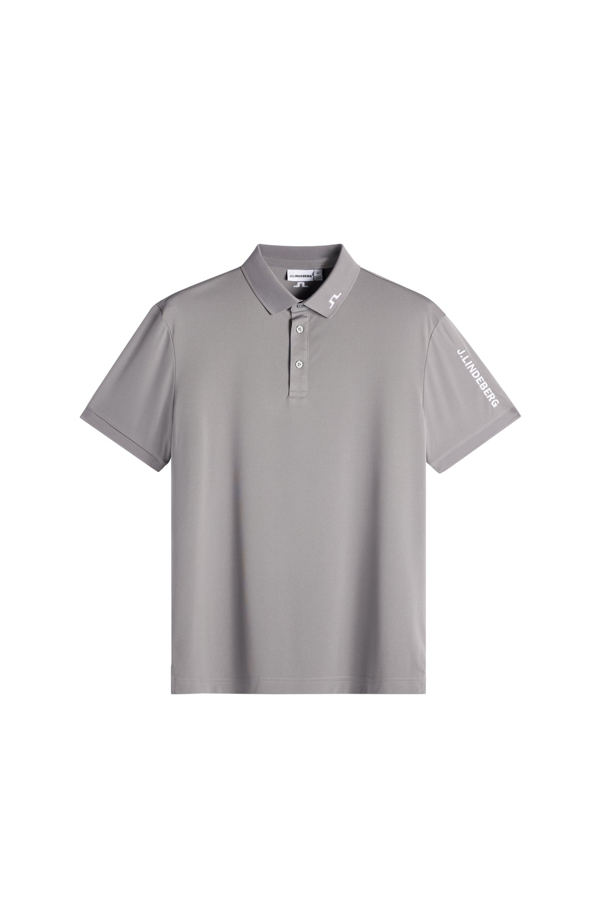 Tour Tech Polo in gray, front view with a three-button placket and Bridge logo on the collar.