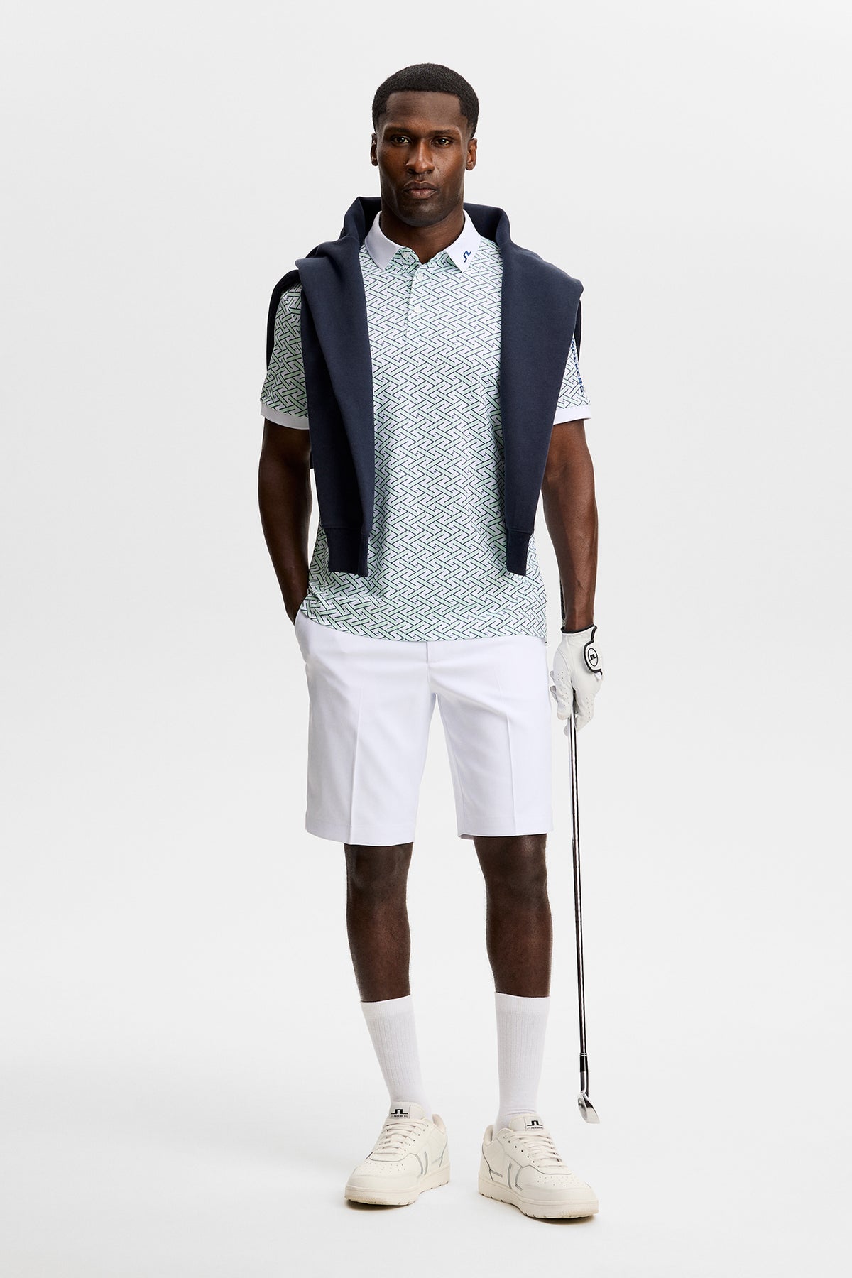 Tour Tech Print Polo in Ladder White Bay S by J.Lindeberg