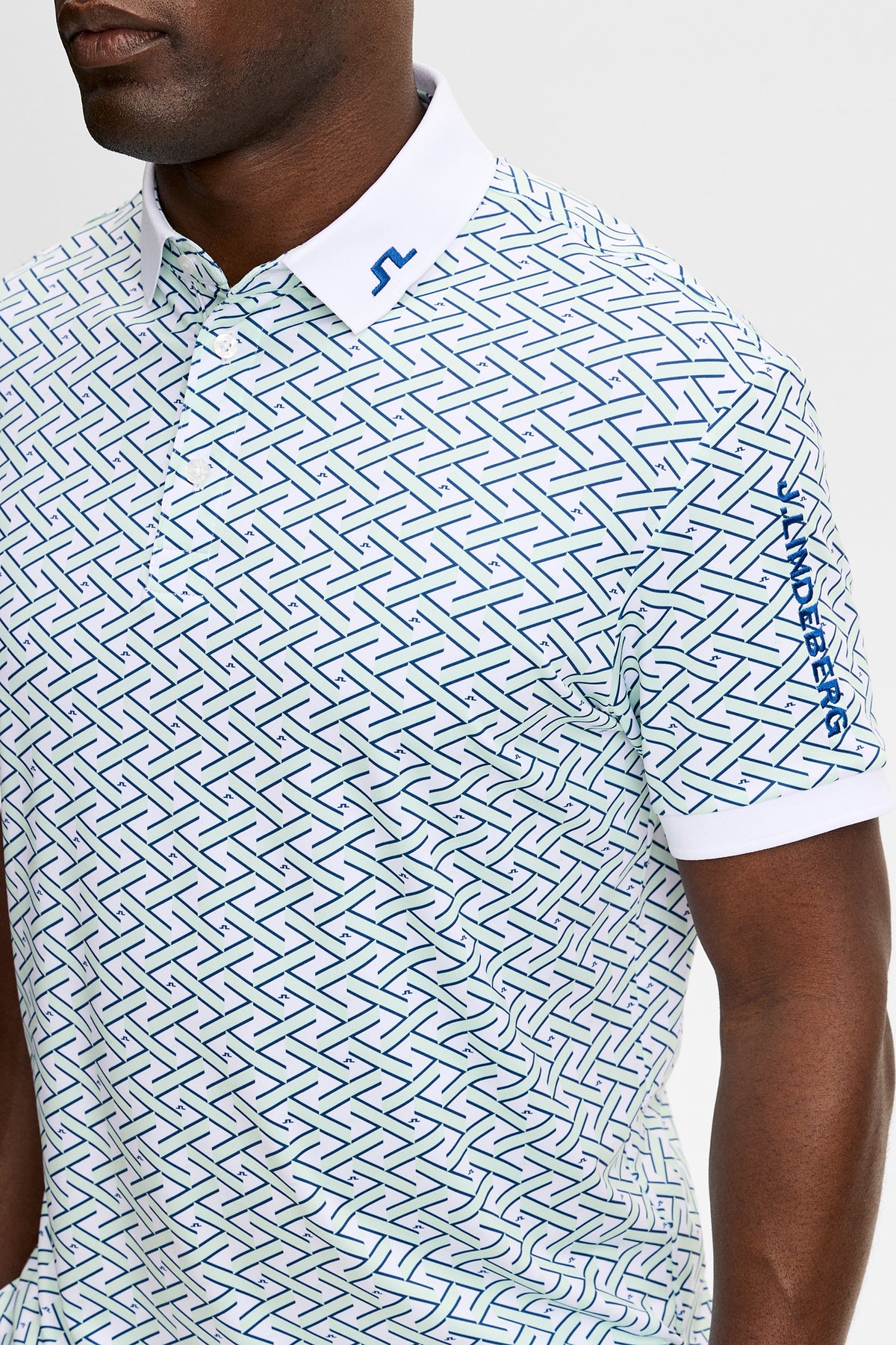 Tour Tech Print Polo in Ladder White Bay S by J.Lindeberg
