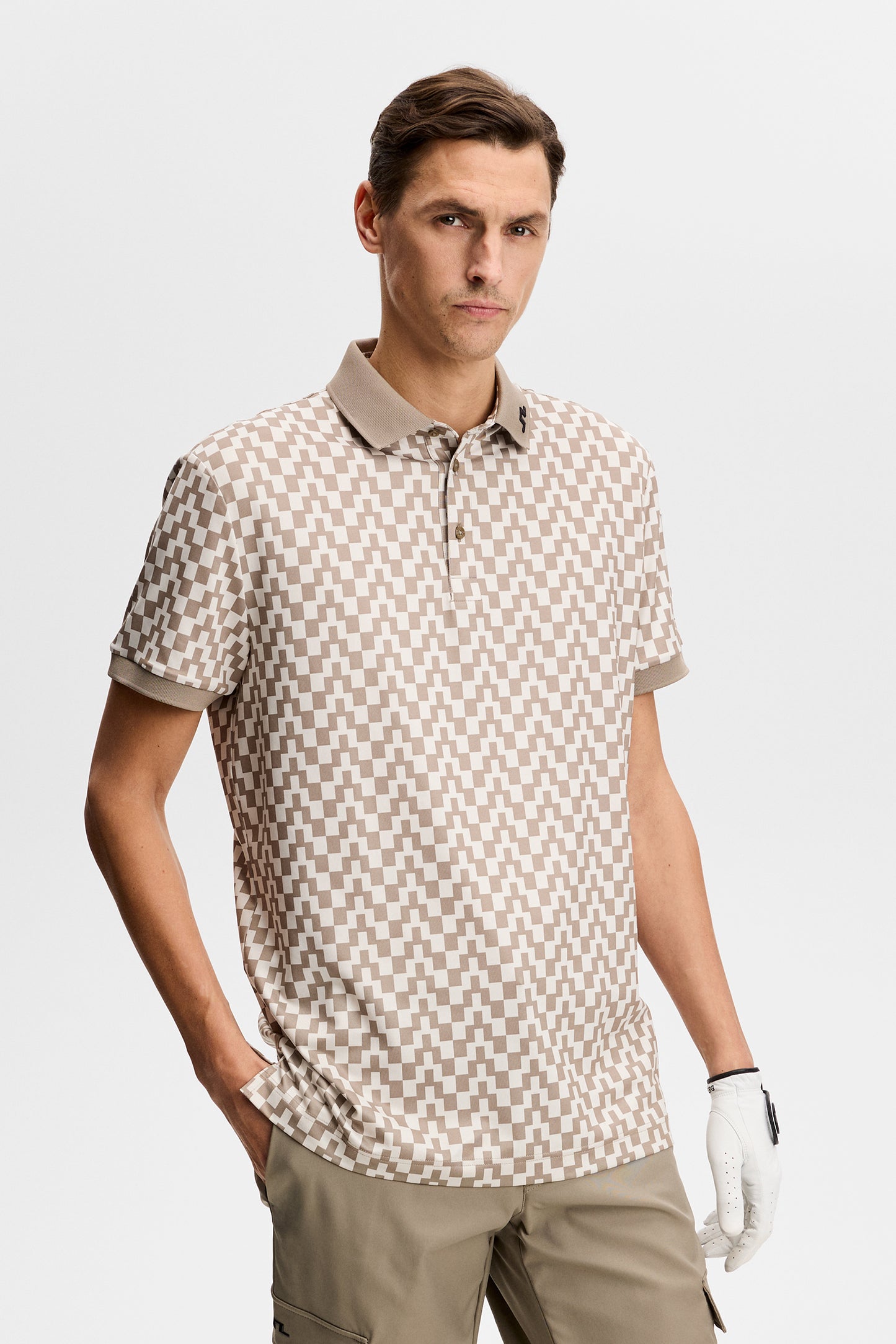 Tour Tech Print Polo in Bridge Stack Brindle M by J.Lindeberg