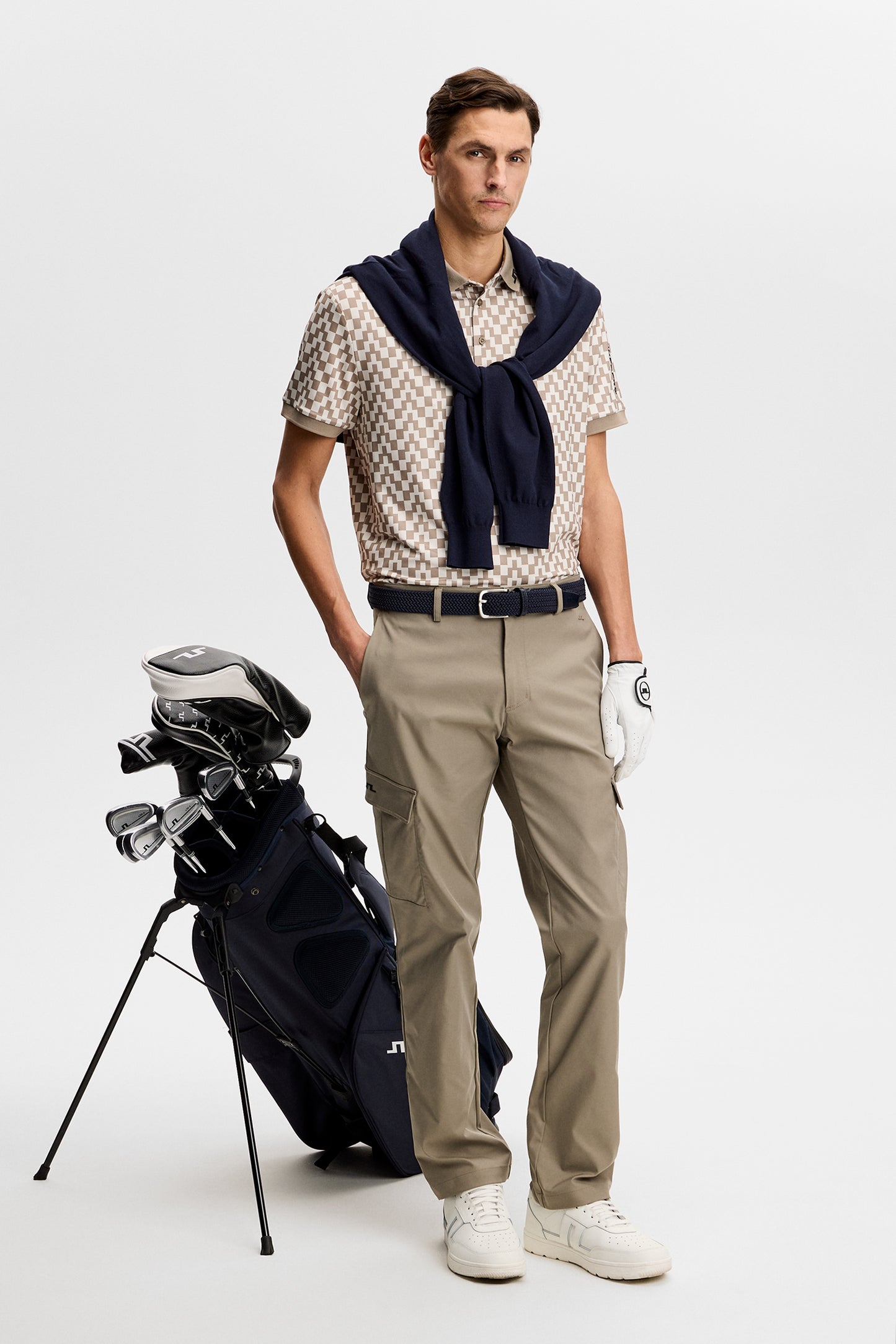 Tour Tech Print Polo in Bridge Stack Brindle M by J.Lindeberg