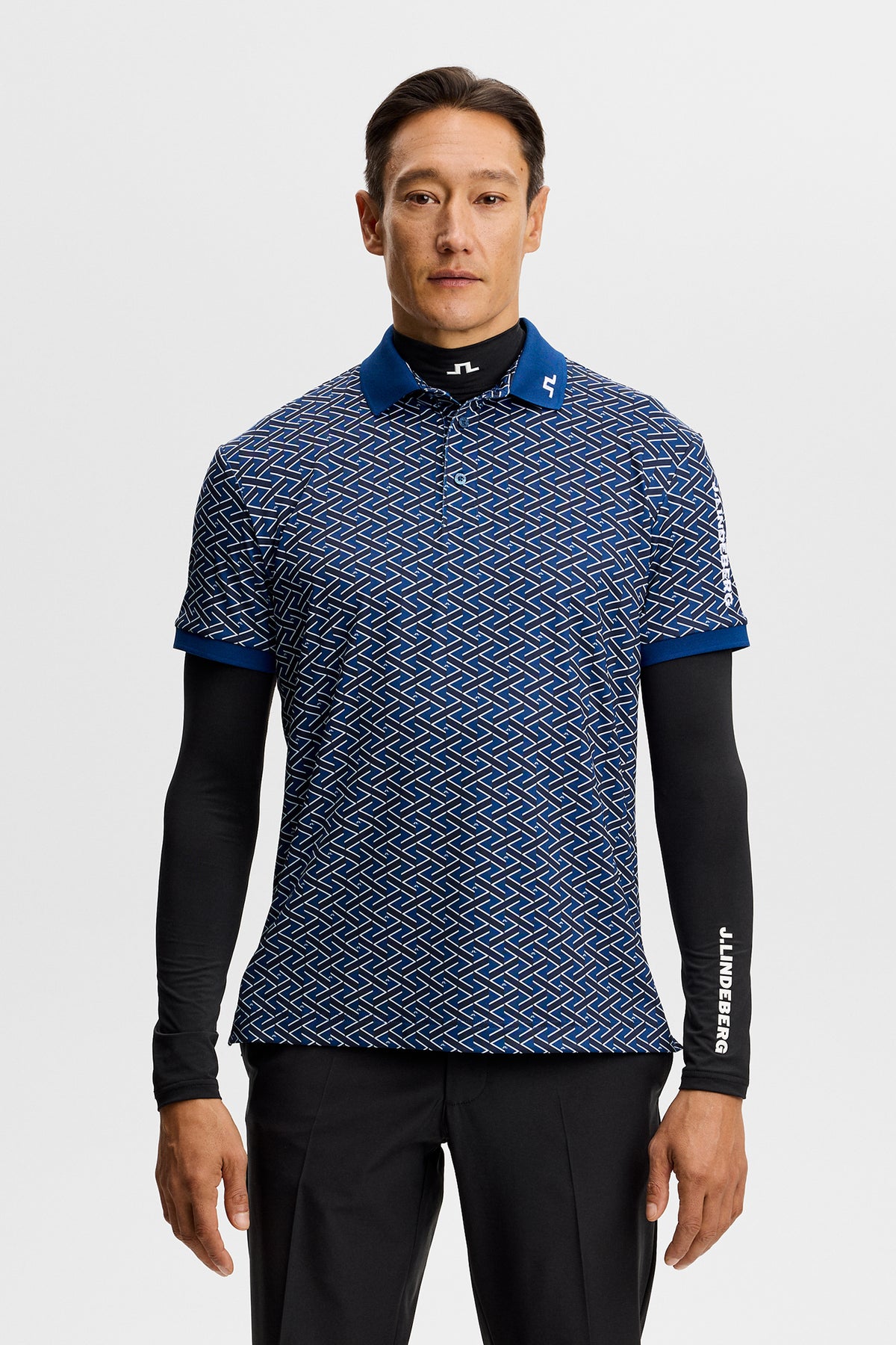 Tour Tech Print Polo in Ladder Estate Navy S by J.Lindeberg