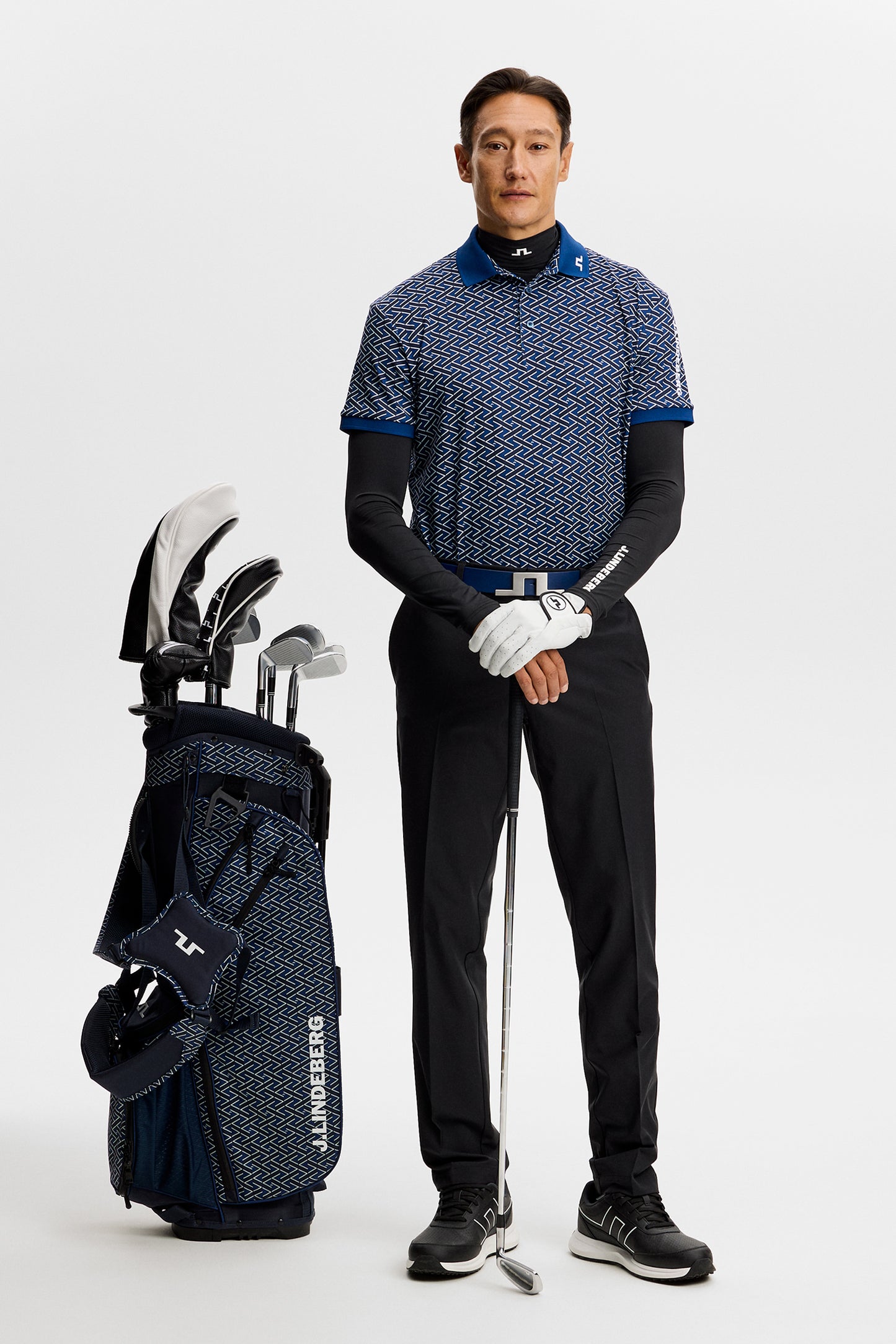 Tour Tech Print Polo in Ladder Estate Navy S by J.Lindeberg