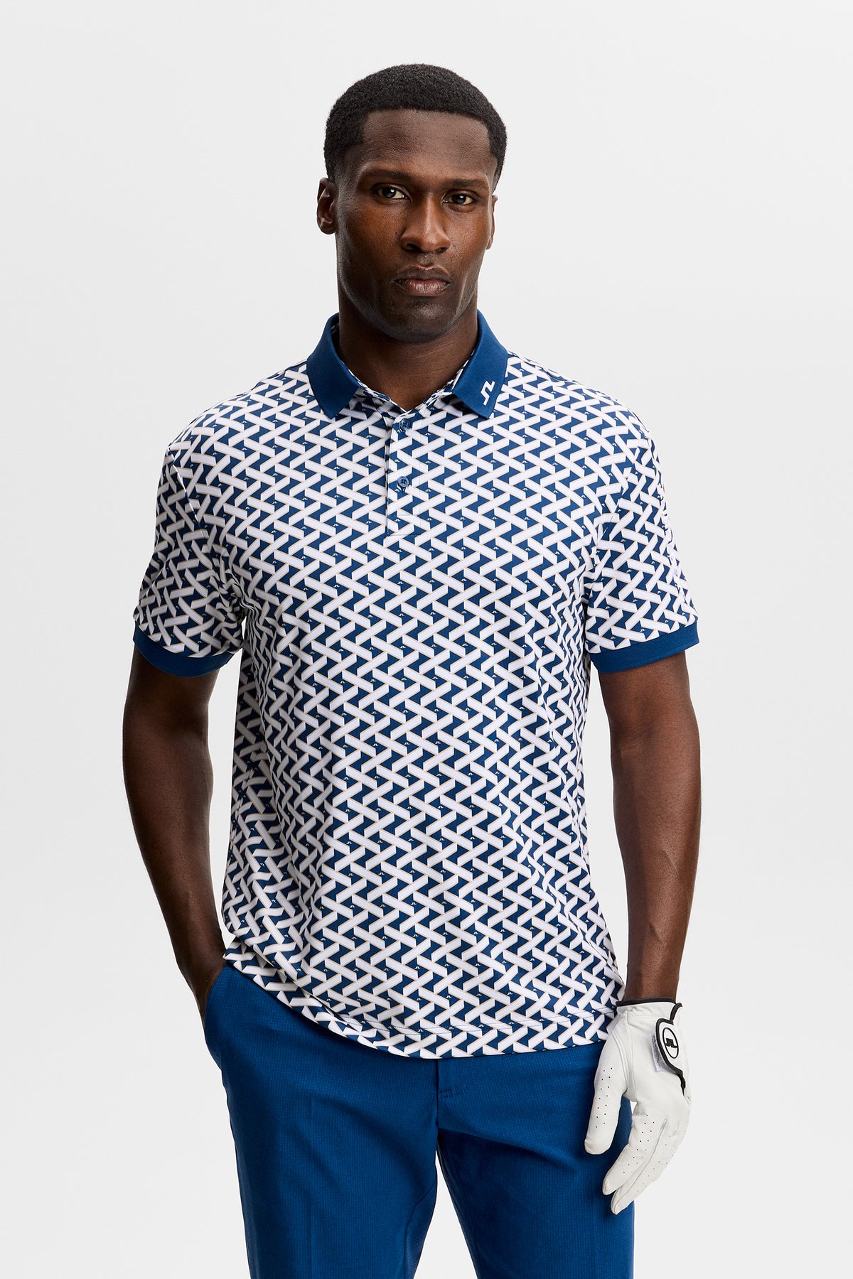 Tour Tech Print Polo in Ladder Estate White S by J.Lindeberg