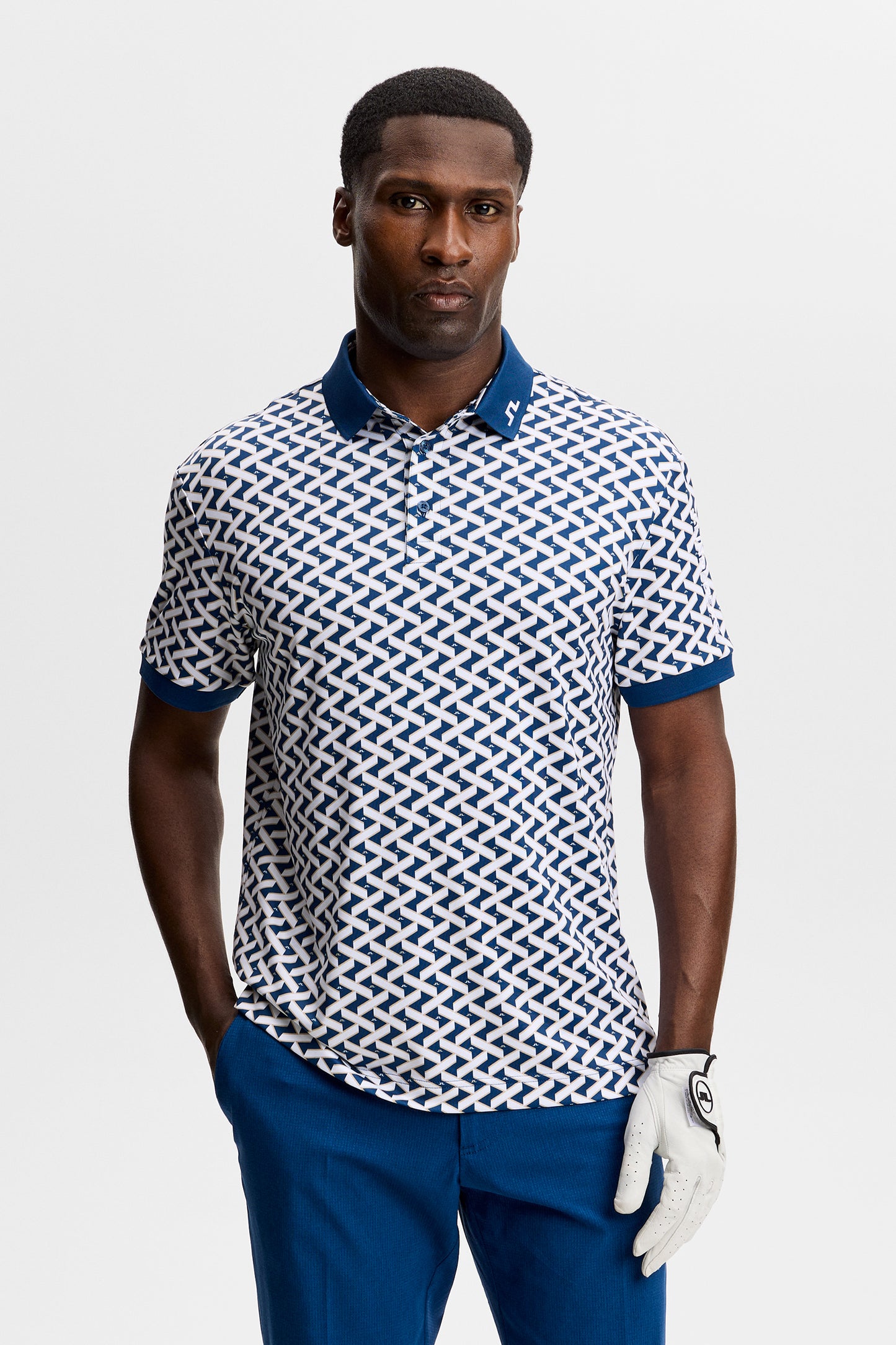 Tour Tech Print Polo in Ladder Estate White S by J.Lindeberg