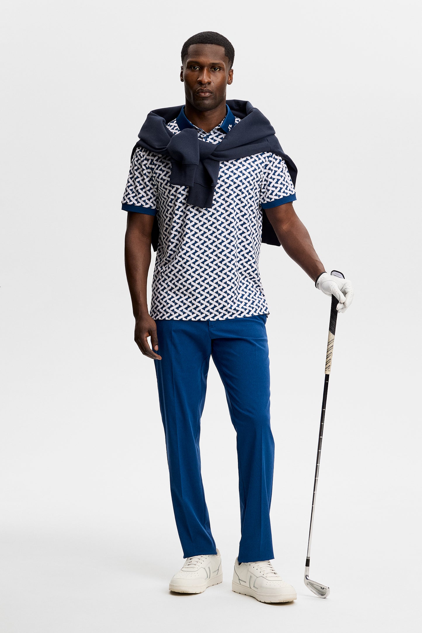 Tour Tech Print Polo in Ladder Estate White S by J.Lindeberg