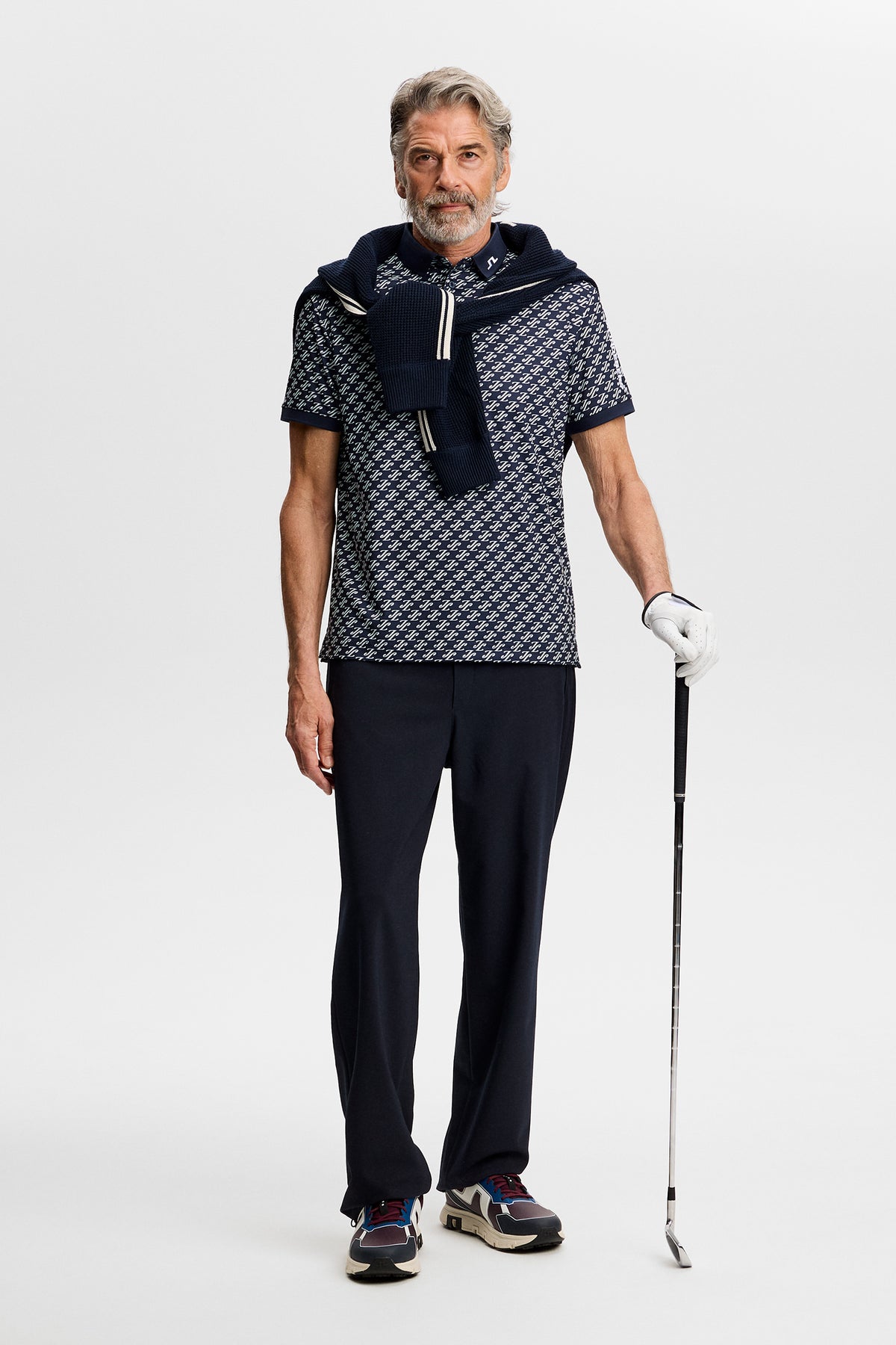 Tour Tech Print Polo in Bunker Fade Navy Set M by J.Lindeberg