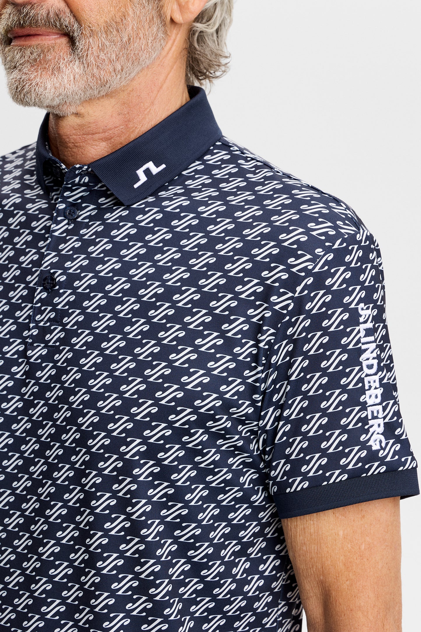 Tour Tech Print Polo in Bunker Fade Navy Set M by J.Lindeberg