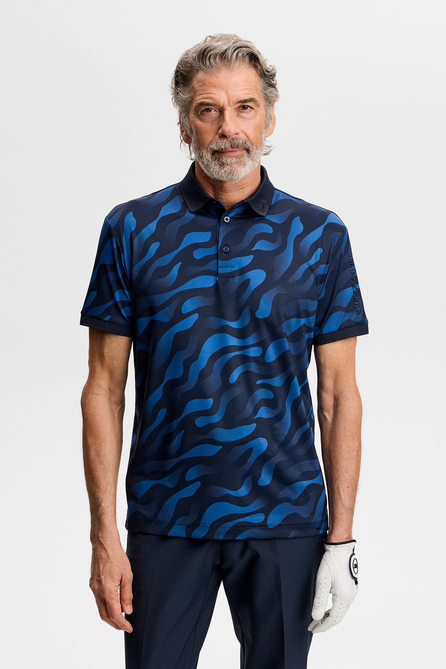 Tour Tech Print Polo in Cardi Jacquard S - JL Navy by J.Lindeberg