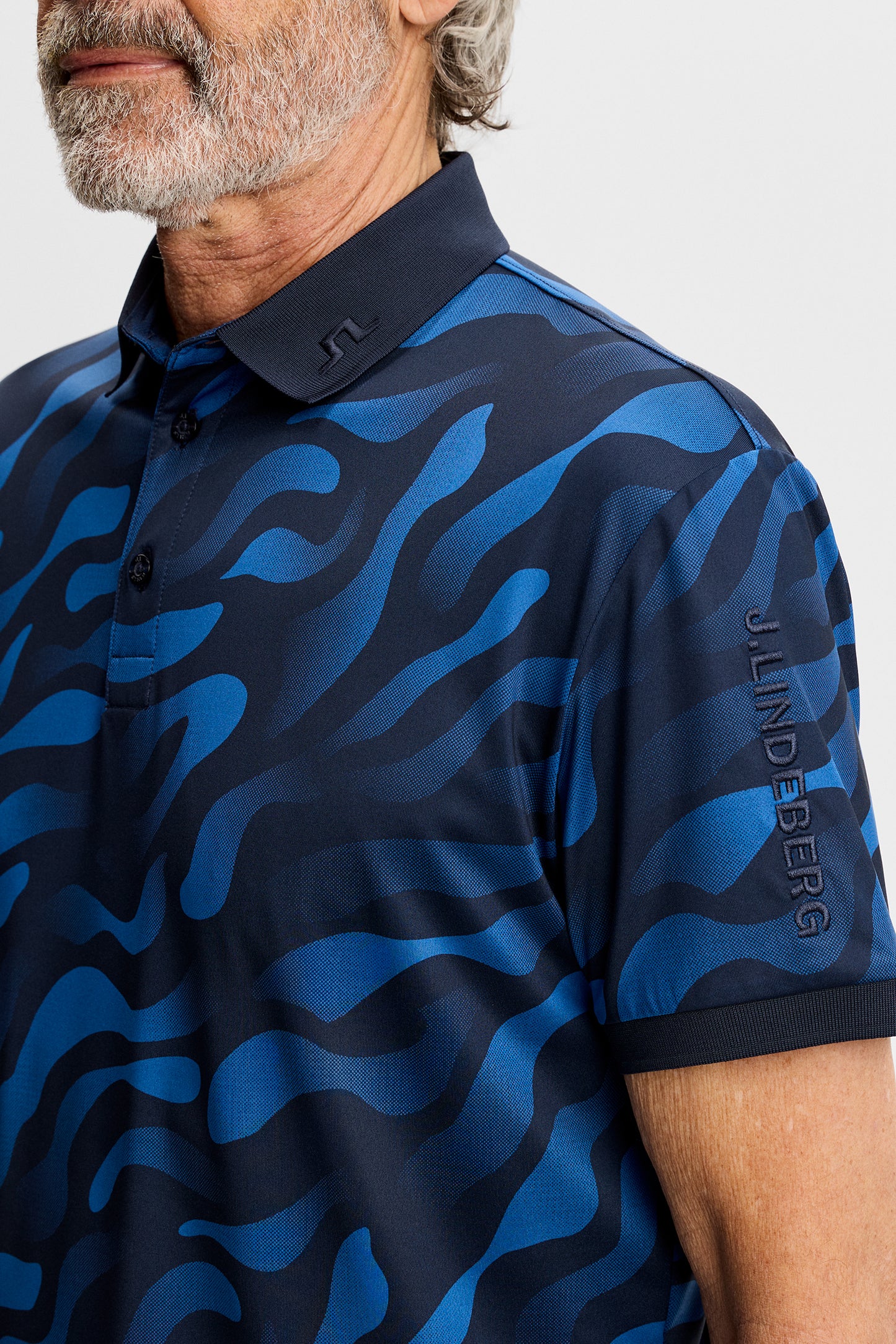 Tour Tech Print Polo in Cardi Jacquard S - JL Navy by J.Lindeberg