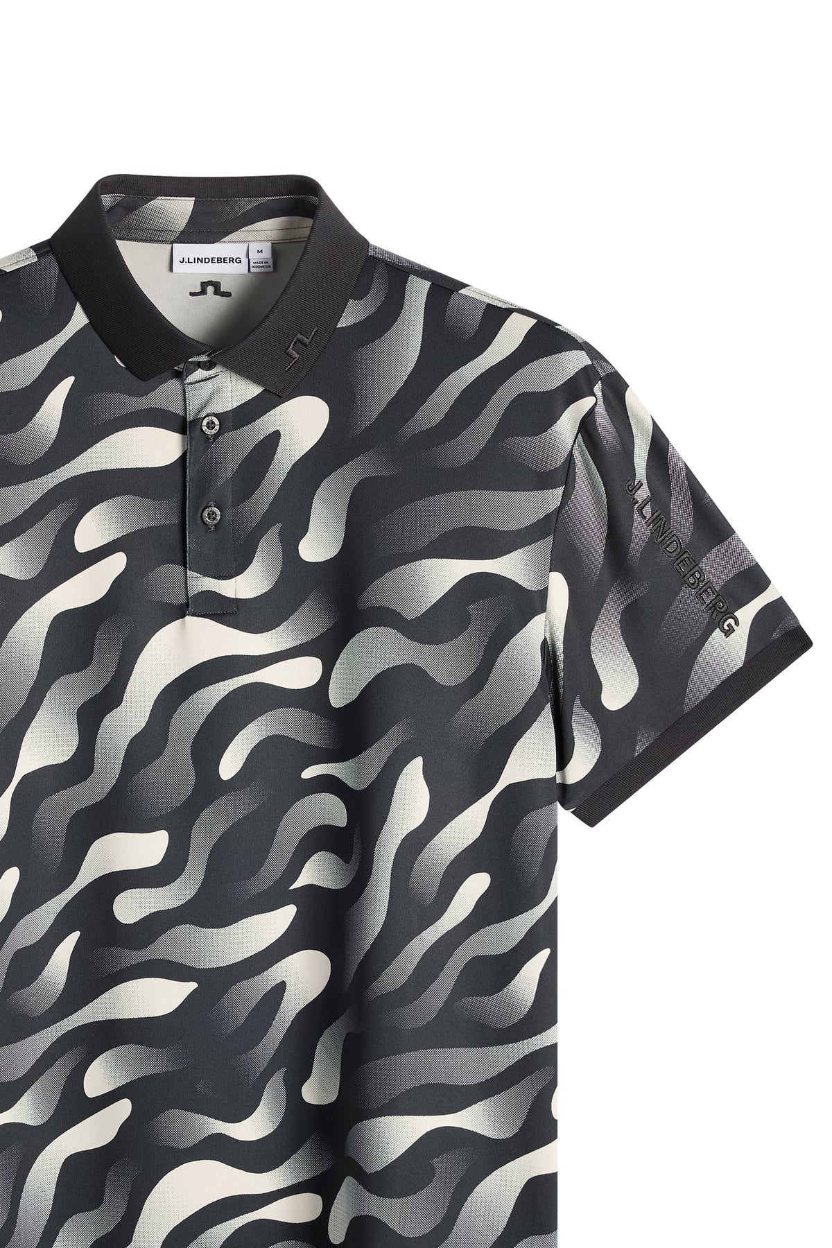 Tour Tech Print Polo in Bunker Fade Black Moonbeam M by J.Lindeberg