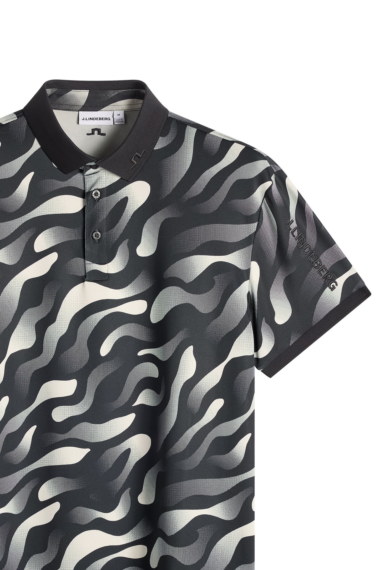 Tour Tech Print Polo in Bunker Fade Black Moonbeam M by J.Lindeberg