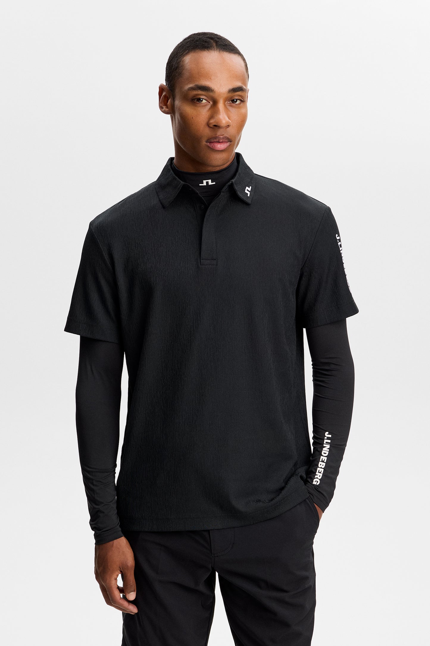 Tour Tech Textured Polo in Black by J.Lindeberg