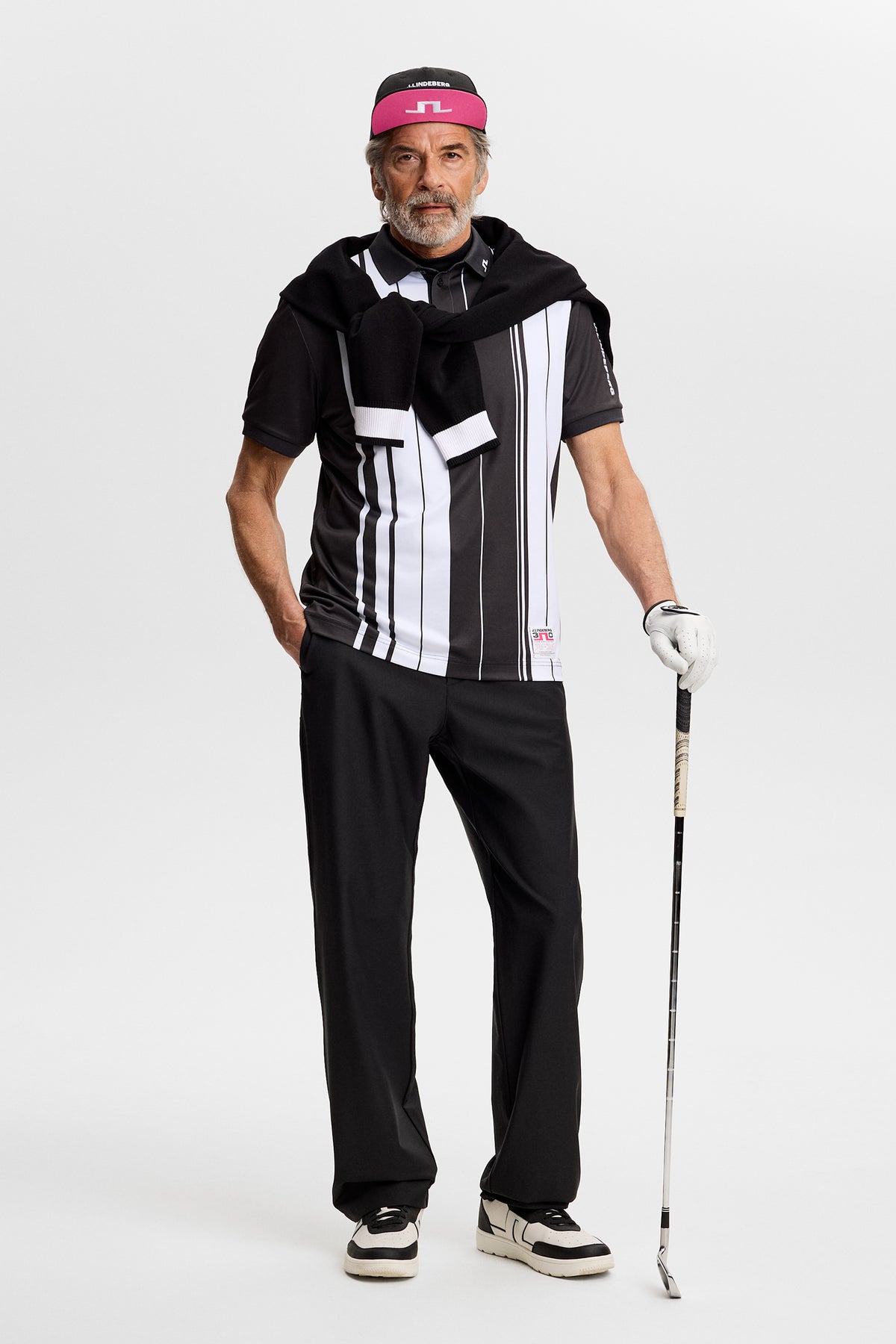 30Y Tour Tech Striped Polo in Stripe Placement Graphic by J.Lindeberg