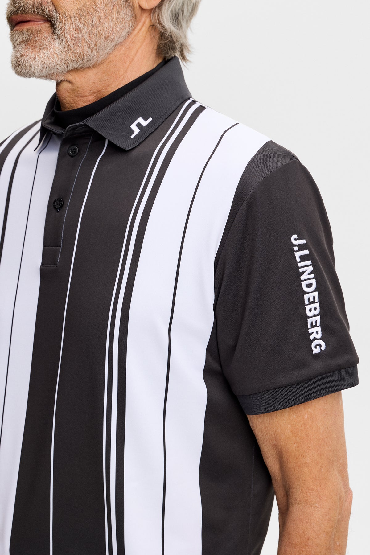 30Y Tour Tech Striped Polo in Stripe Placement Graphic by J.Lindeberg