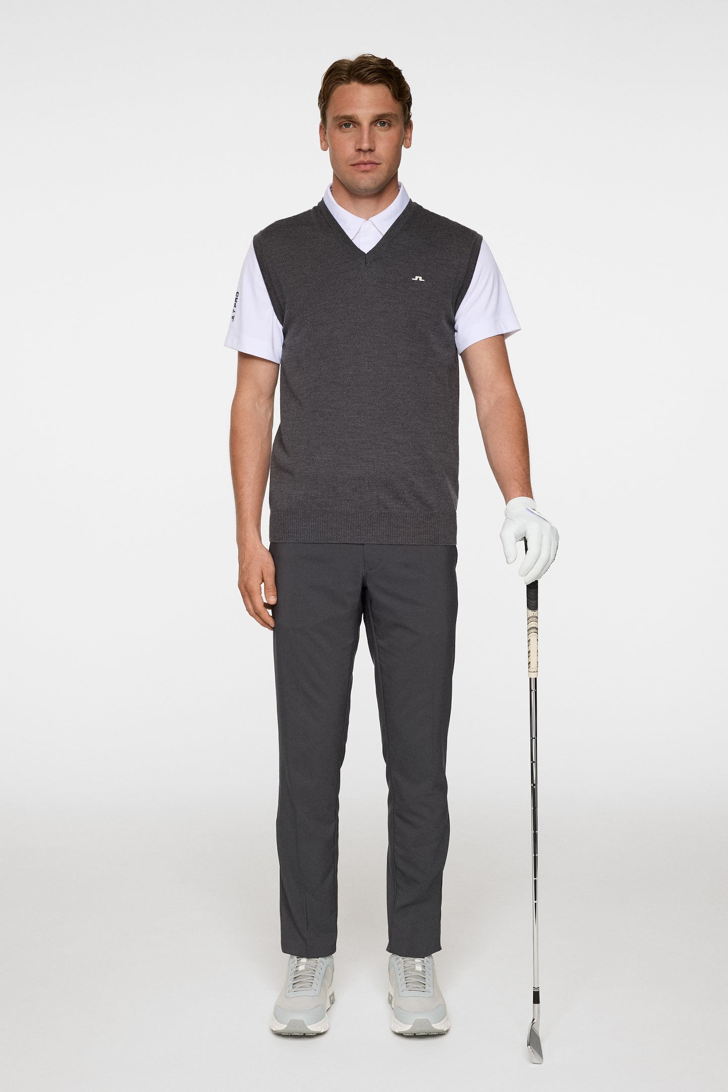 Liam Knitted Vest in Dark Grey Melange by J.Lindeberg