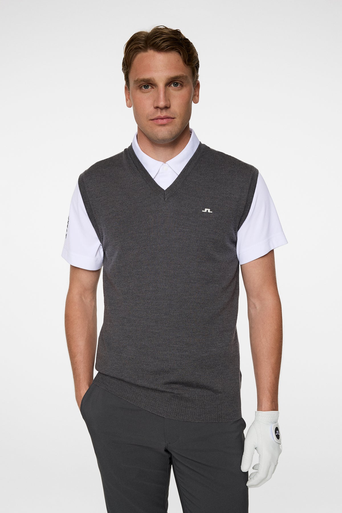 Liam Knitted Vest in Dark Grey Melange by J.Lindeberg