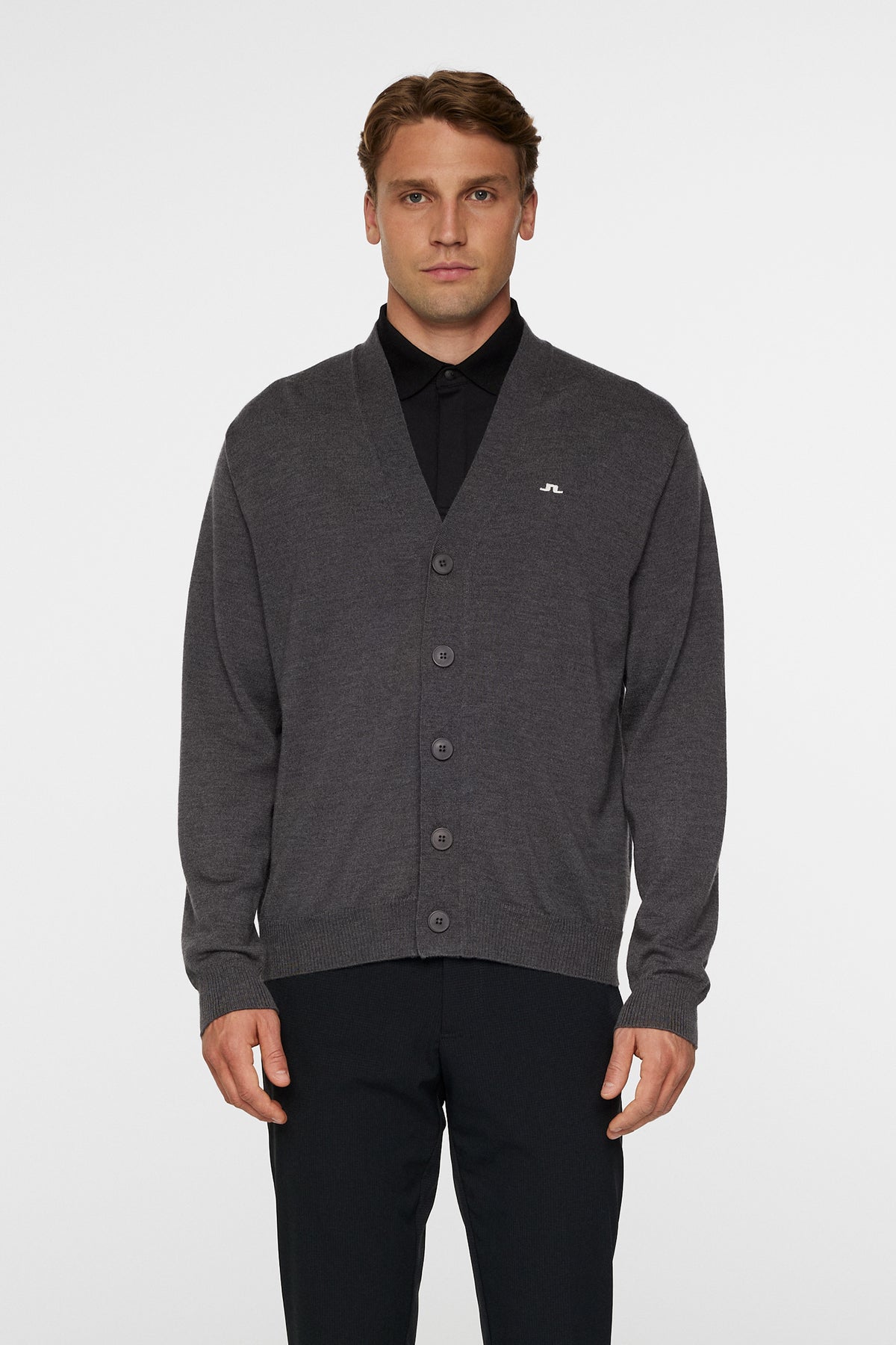 Lucas Knitted Cardigan in Dark Grey Melange by J.Lindeberg