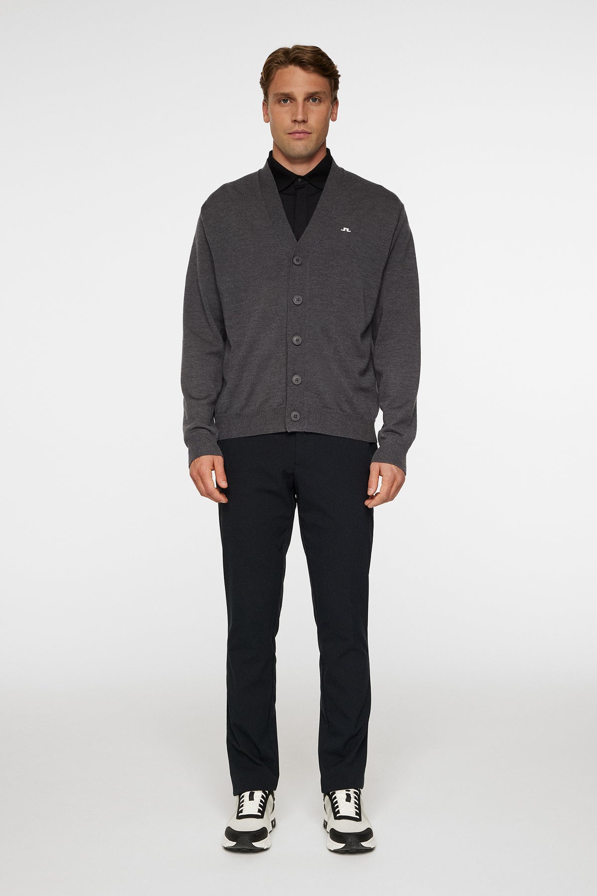 Lucas Knitted Cardigan in Dark Grey Melange by J.Lindeberg