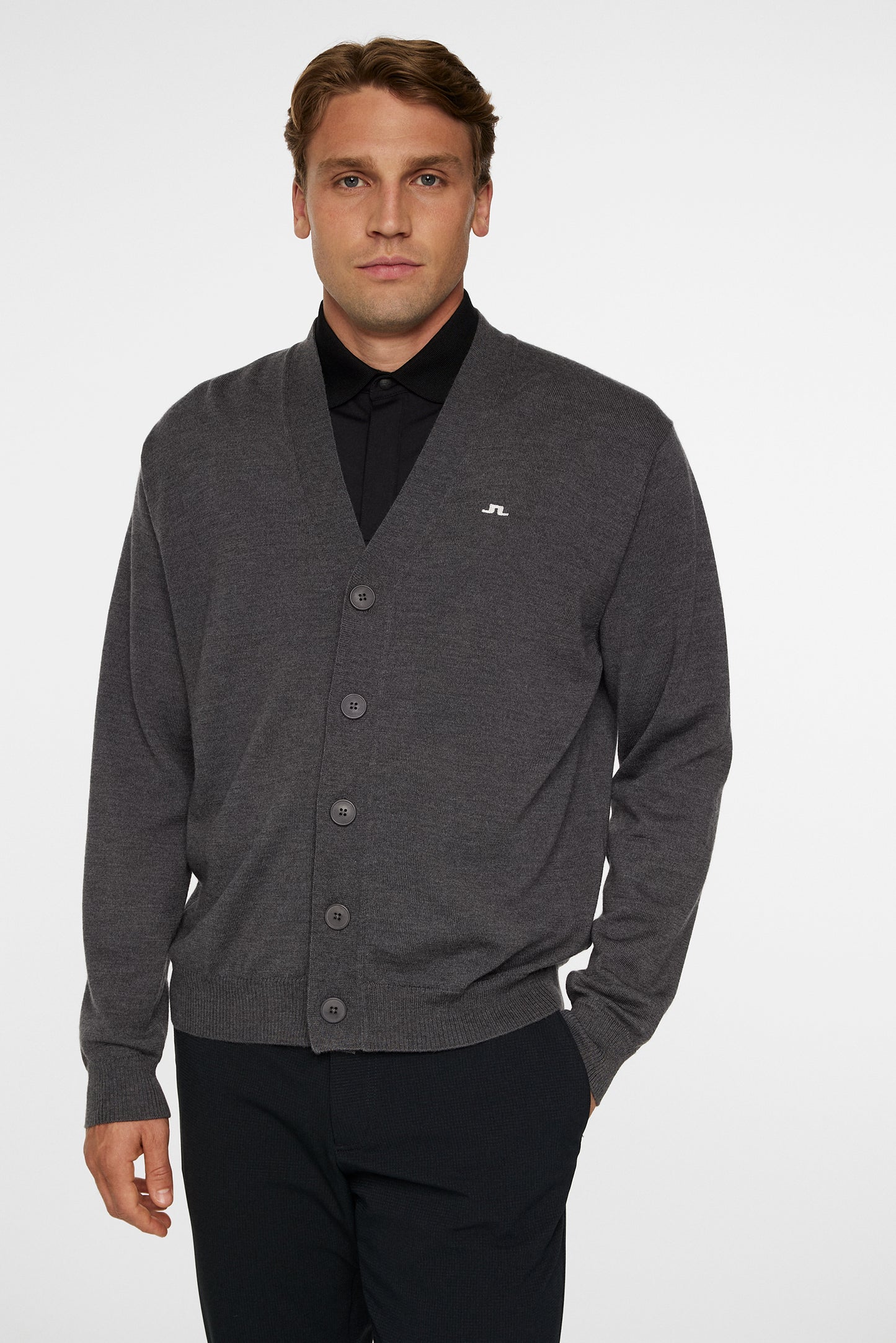 Lucas Knitted Cardigan in Dark Grey Melange by J.Lindeberg
