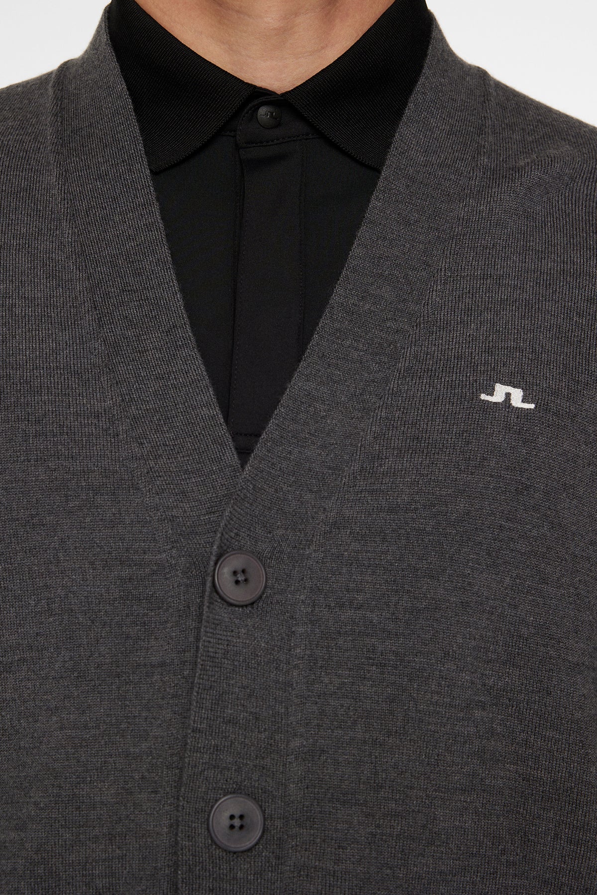 Lucas Knitted Cardigan in Dark Grey Melange by J.Lindeberg