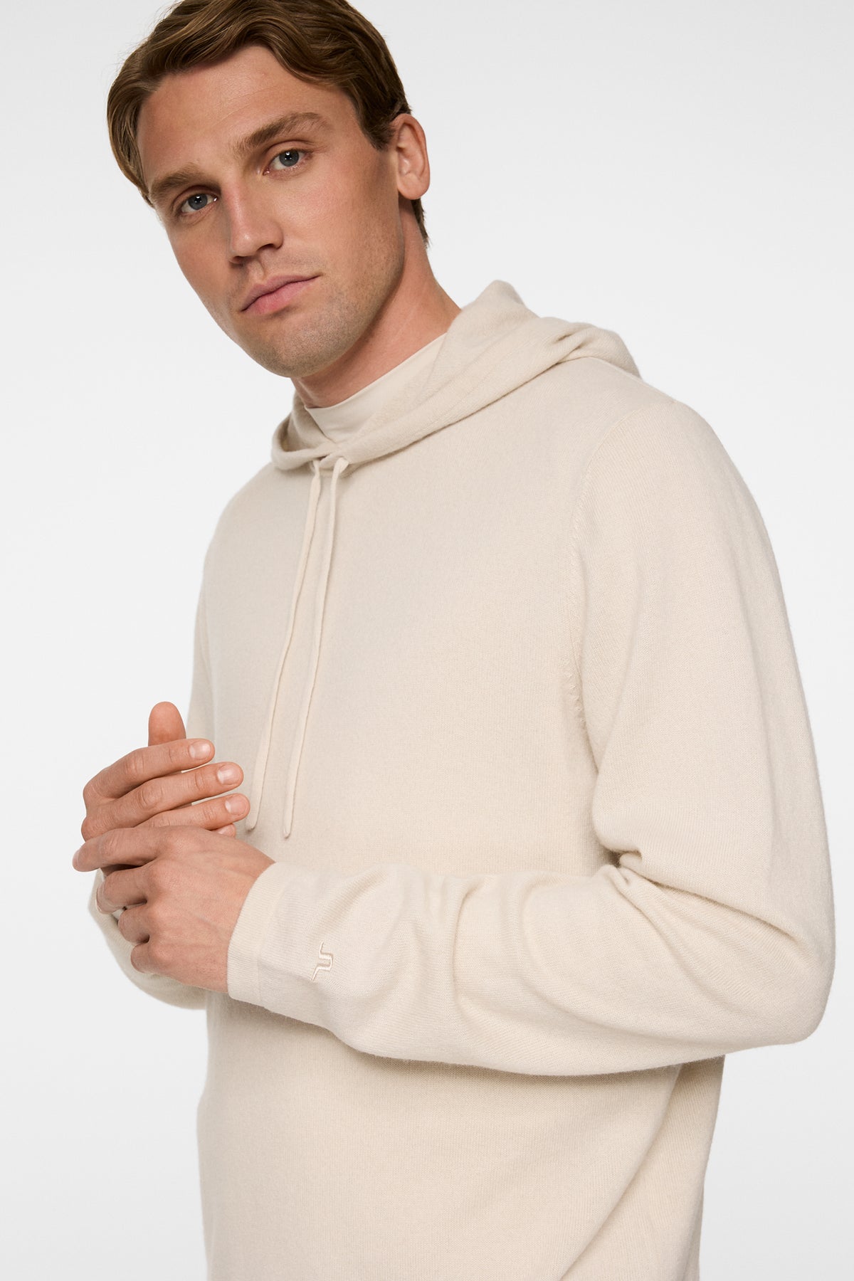 Kolton Cashmere Hoodie in Moonbeam by J.Lindeberg