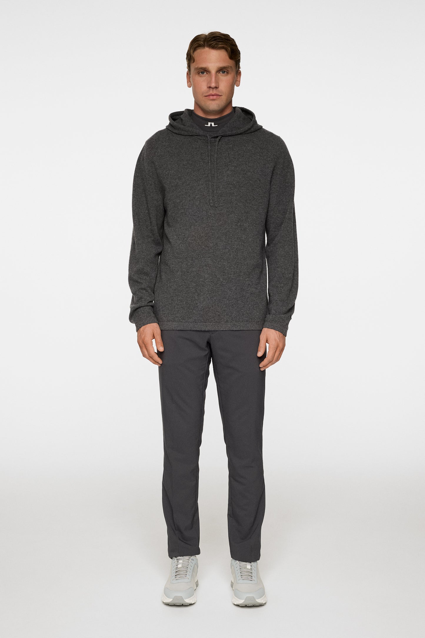 Kolton Cashmere Hoodie in Dark Grey Melange by J.Lindeberg