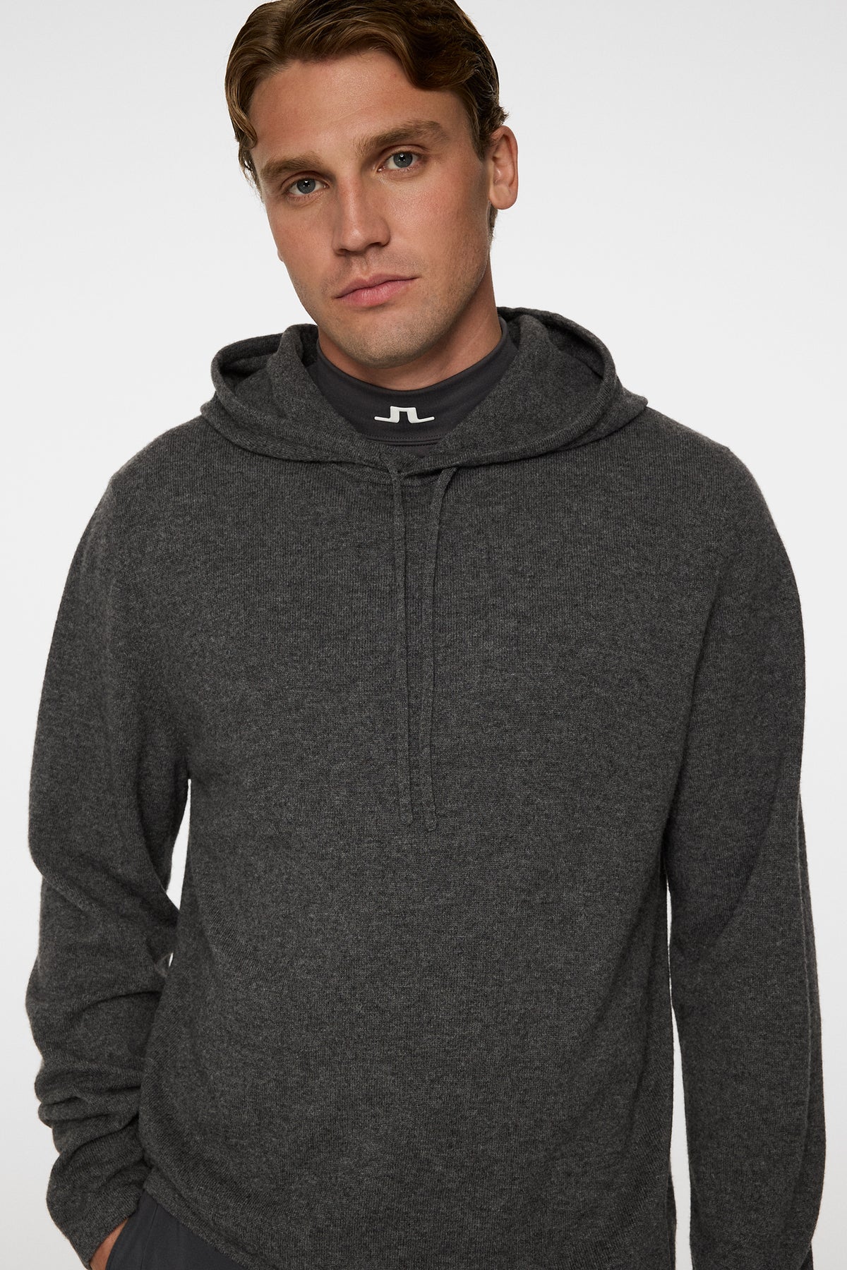 Kolton Cashmere Hoodie in Dark Grey Melange by J.Lindeberg