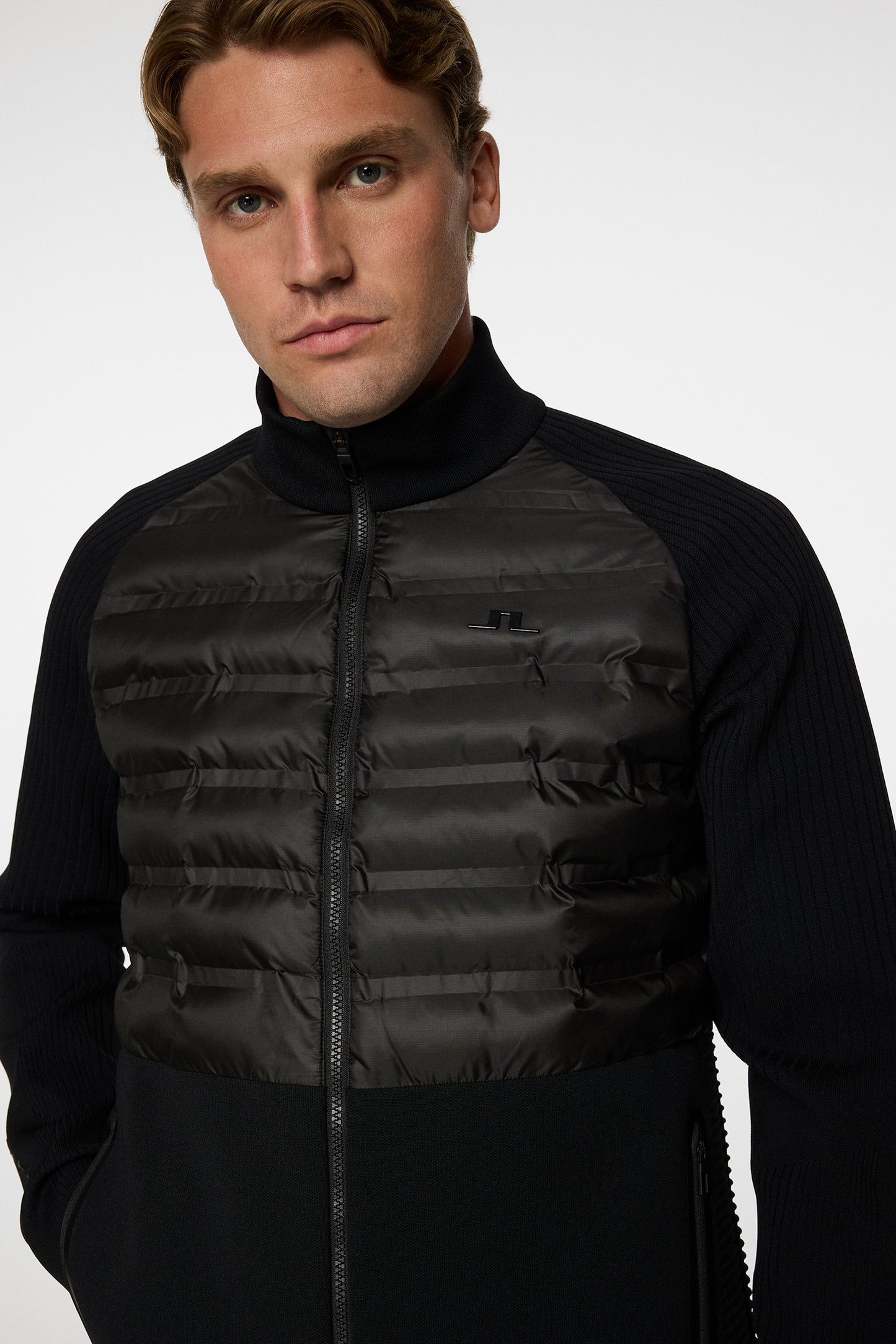 Aziel Tech Knit Zip Sweater in Black by J.Lindeberg